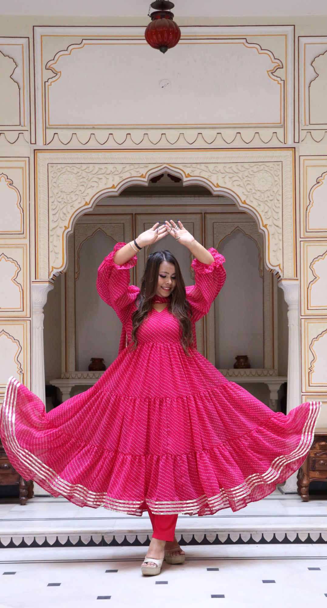 Pink Mothda Anarkali Set