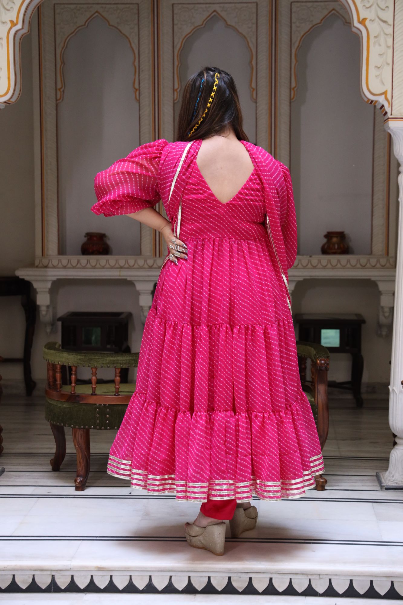 Pink Mothda Anarkali Set