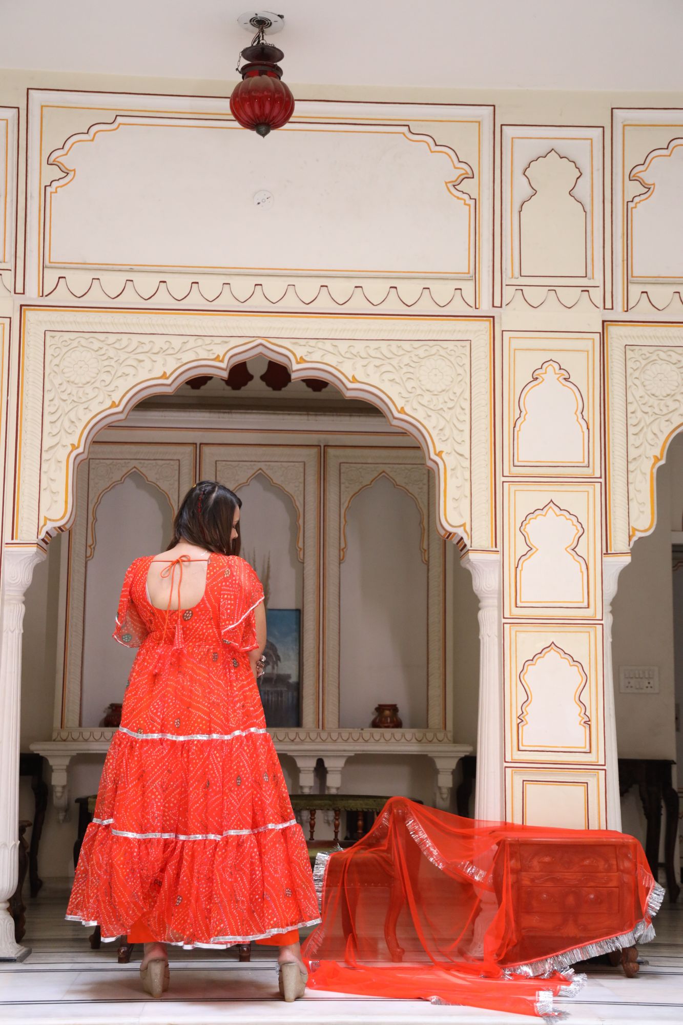 Orange bandhani anarkali