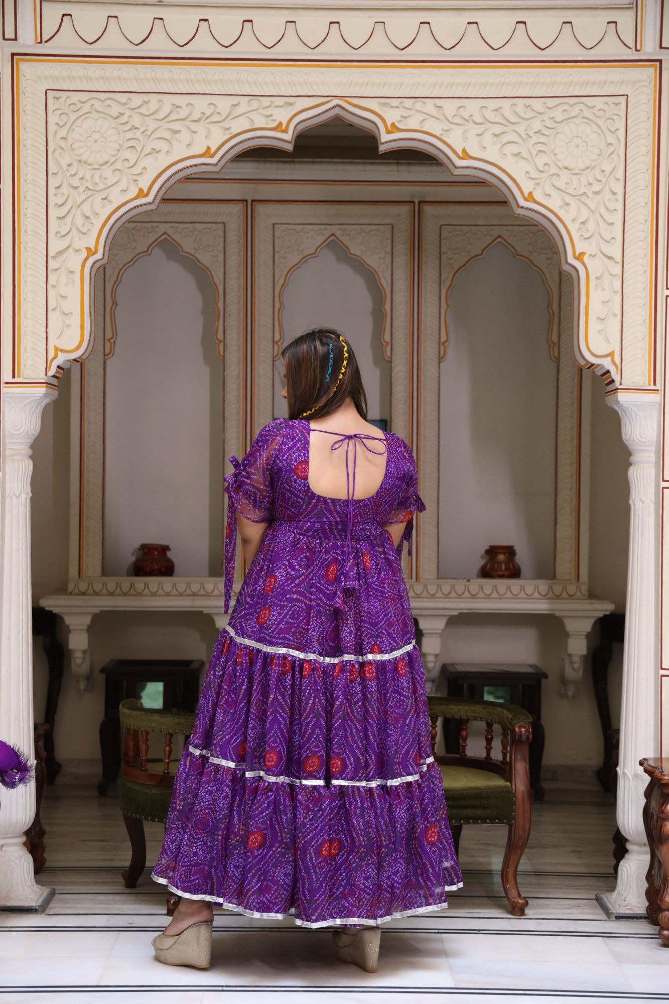 Dark Purple bandhani anarkali