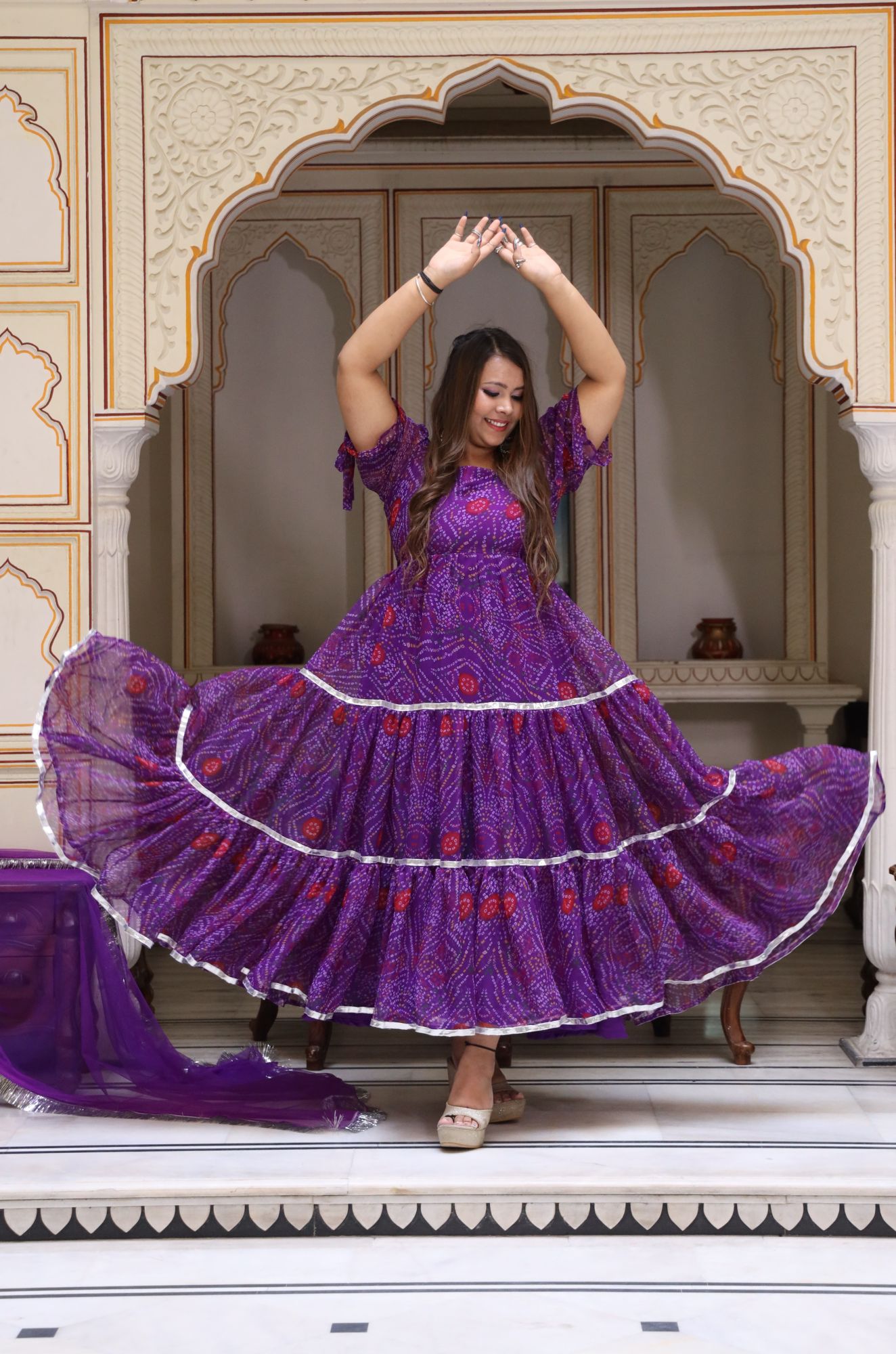 Dark Purple bandhani anarkali