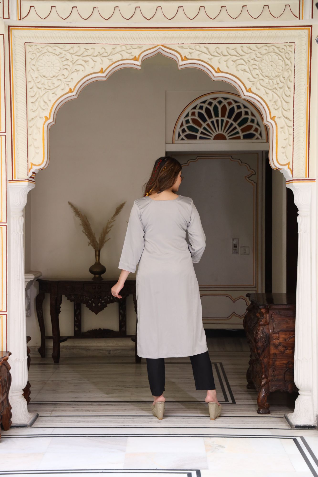 Sakina Grey Silk Kurta