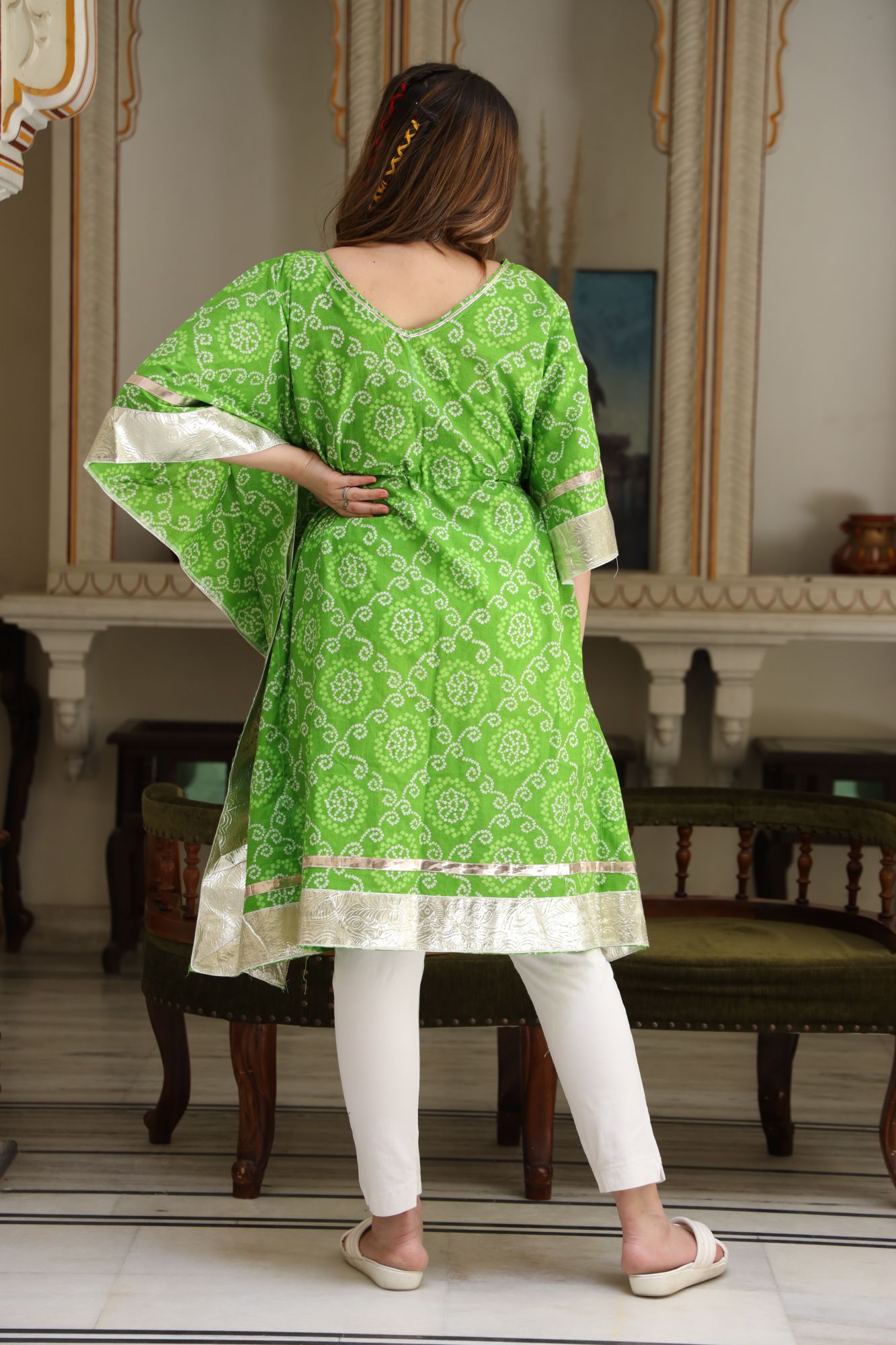 Parrot green Laced Kaftan