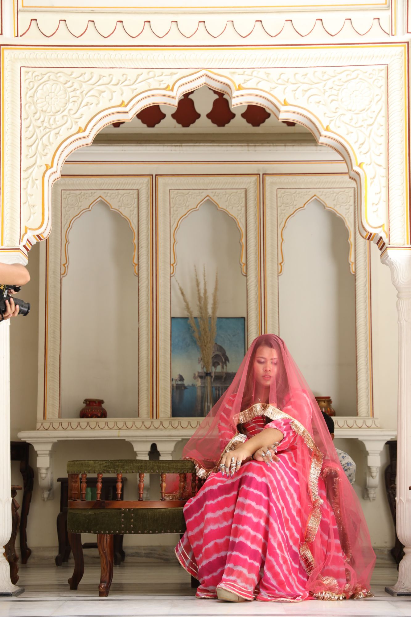 Pink leheriya Georgette Anarkali Set