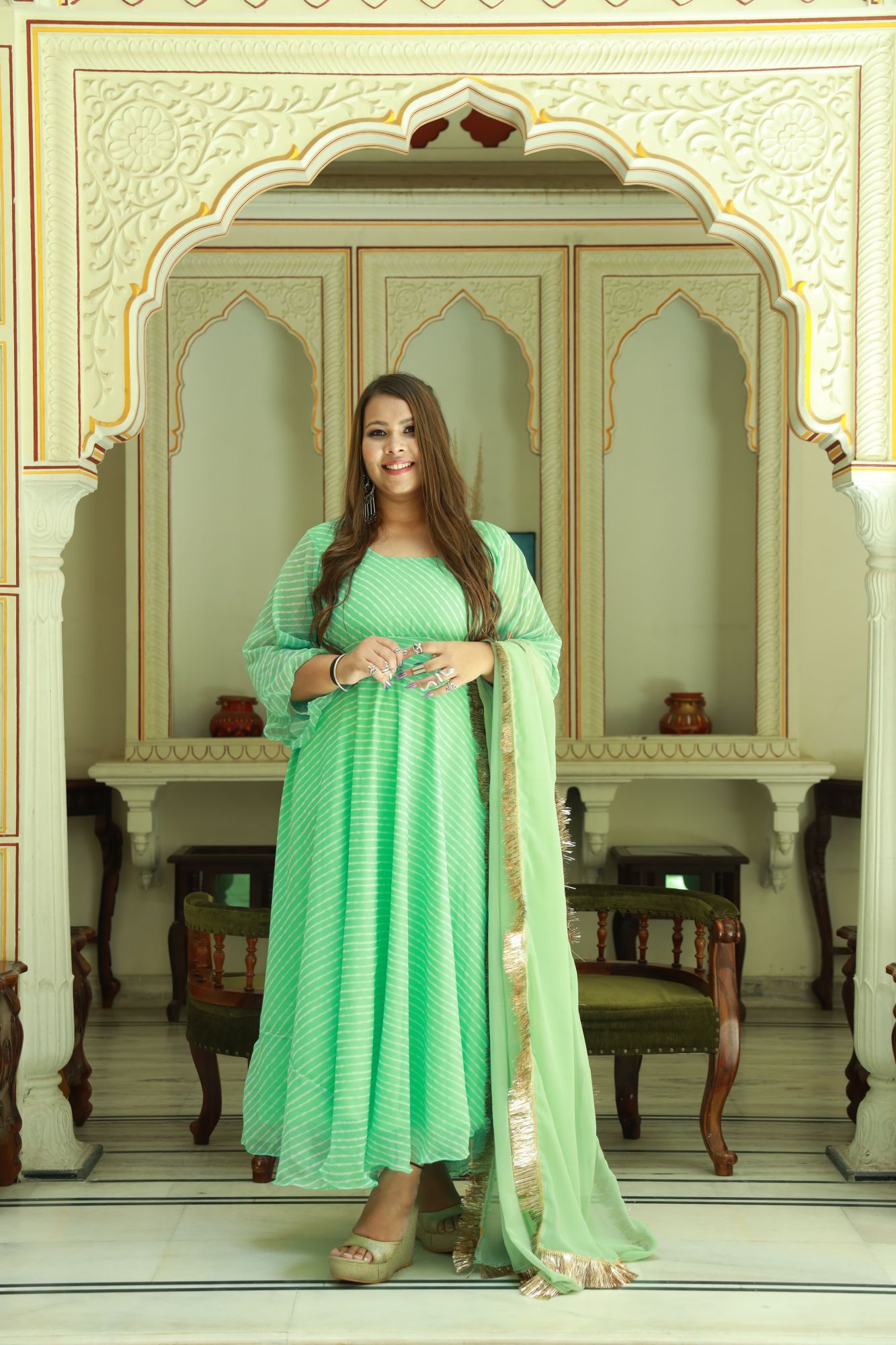 Light green Georgette Anarkali Set