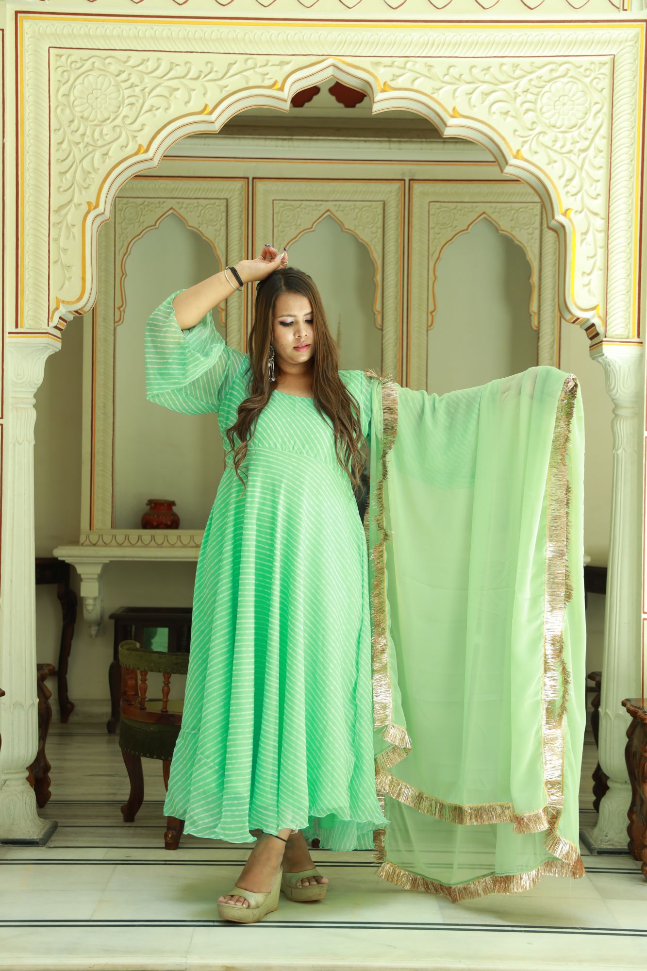 Light green Georgette Anarkali Set