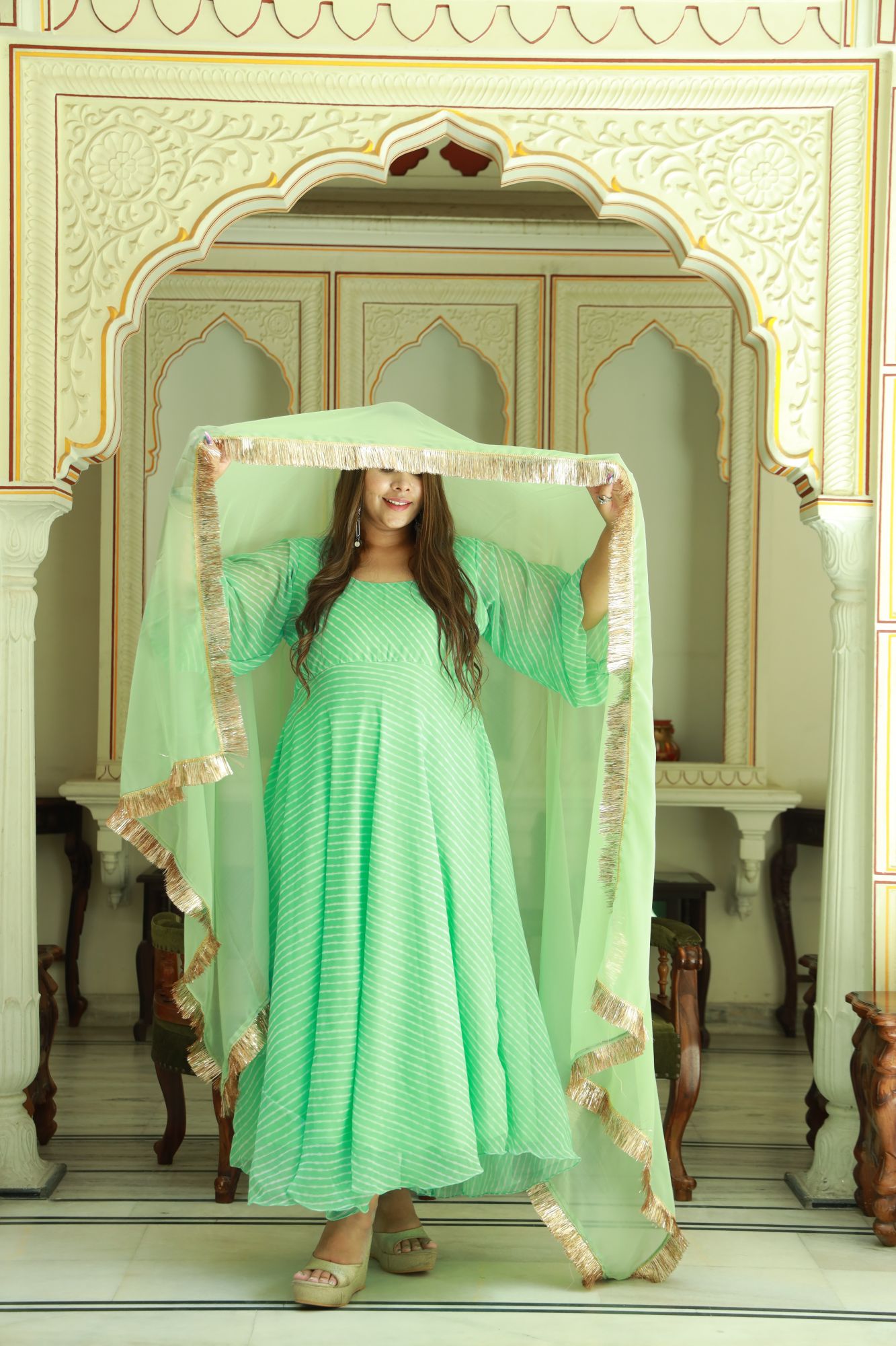 Light green Georgette Anarkali Set