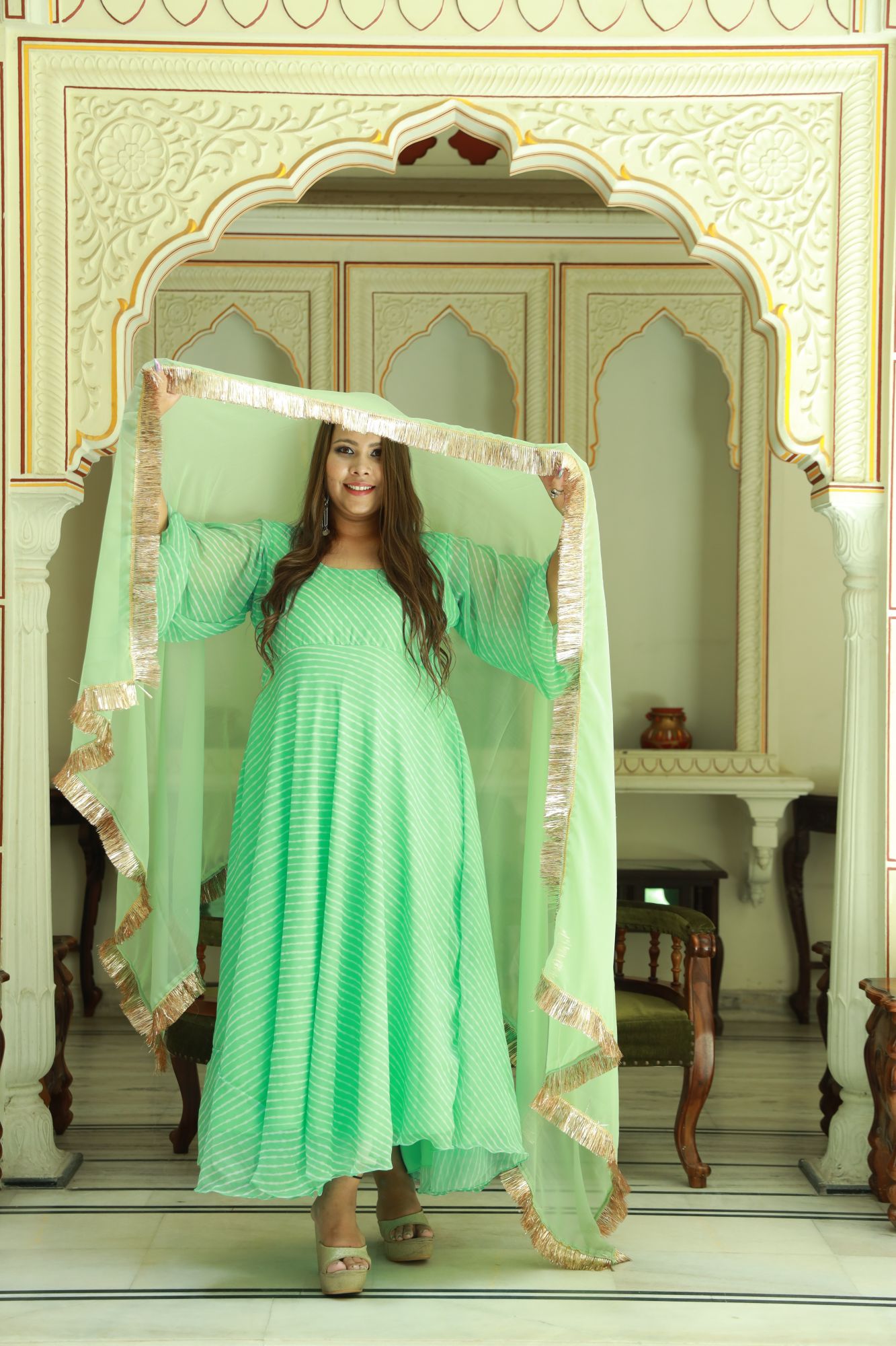 Light green Georgette Anarkali Set