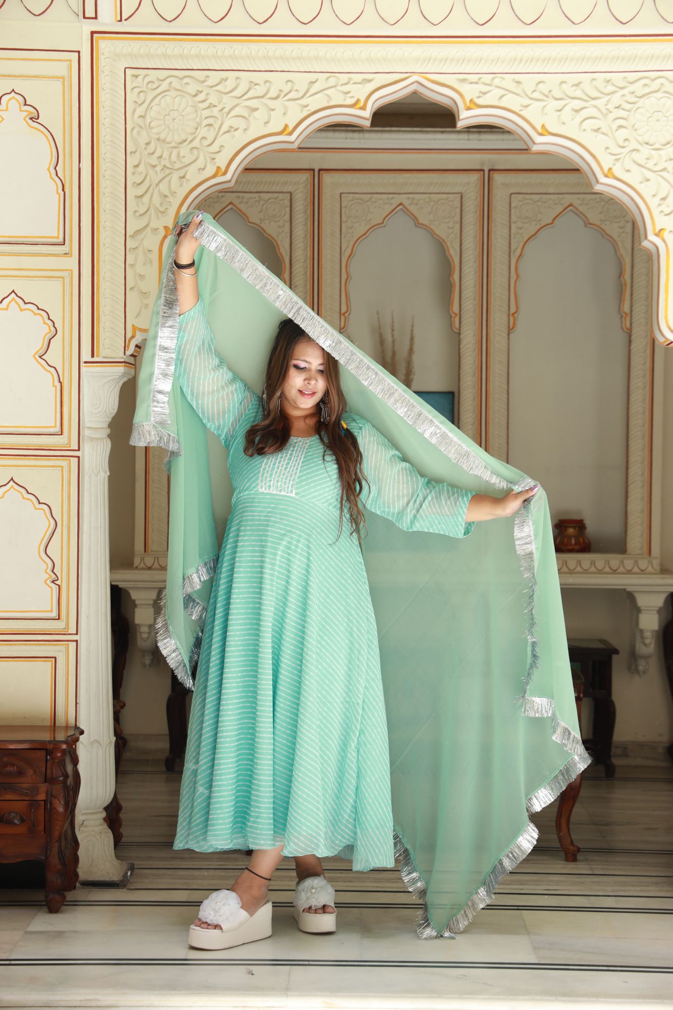 Sea green Georgette Anarkali Set