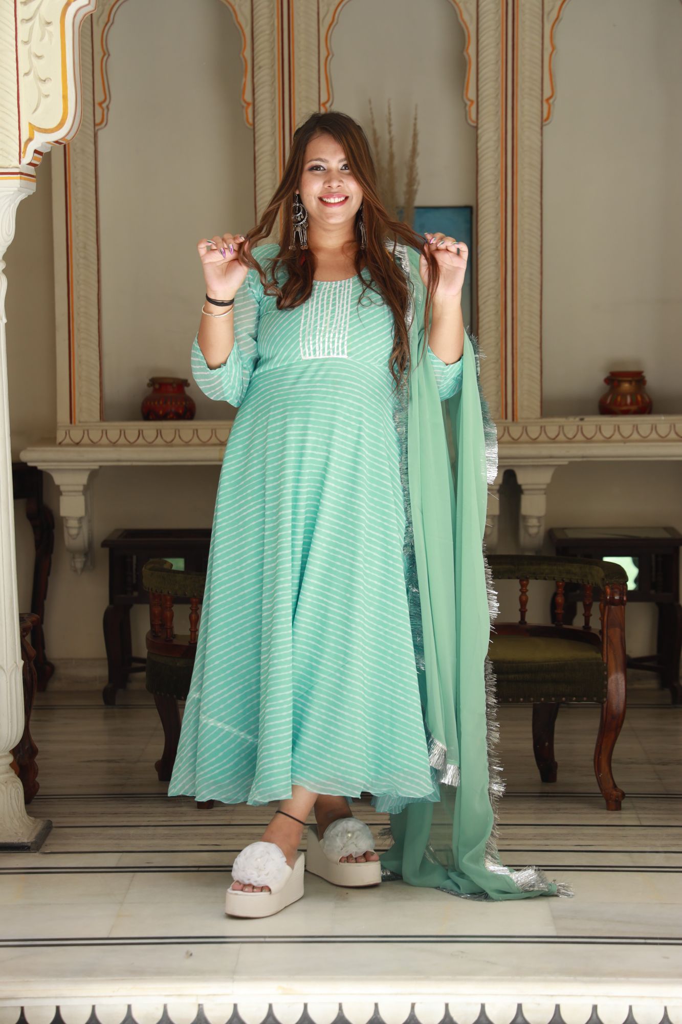 Sea green Georgette Anarkali Set