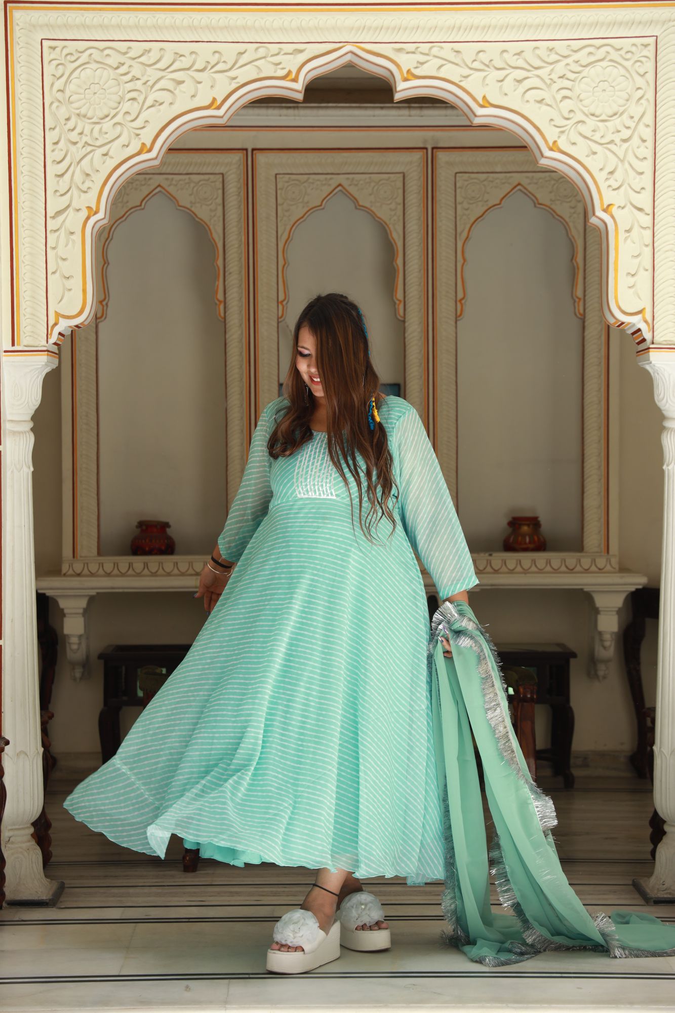 Sea green Georgette Anarkali Set