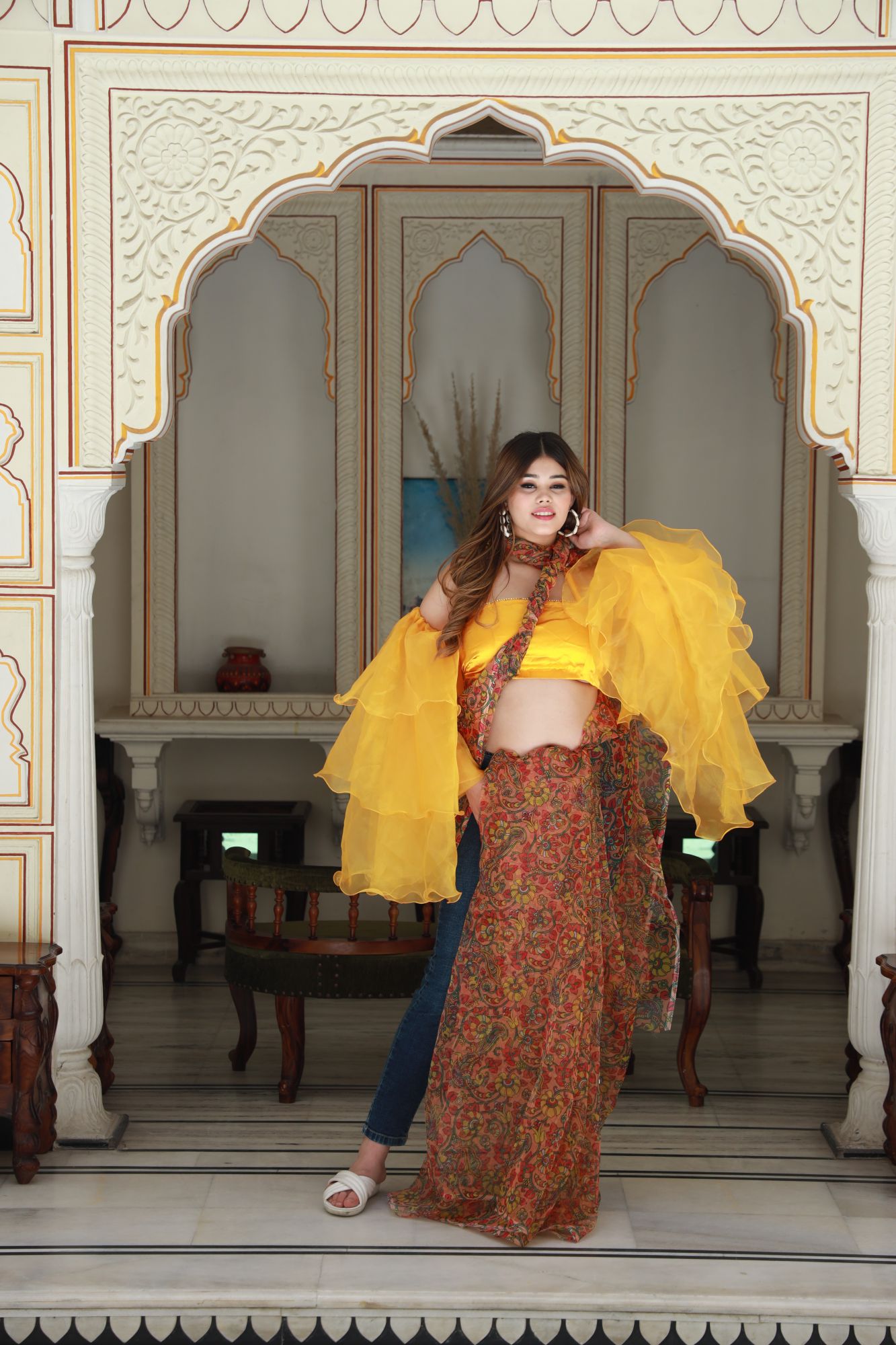 Colorful paisley Orgenza Saree