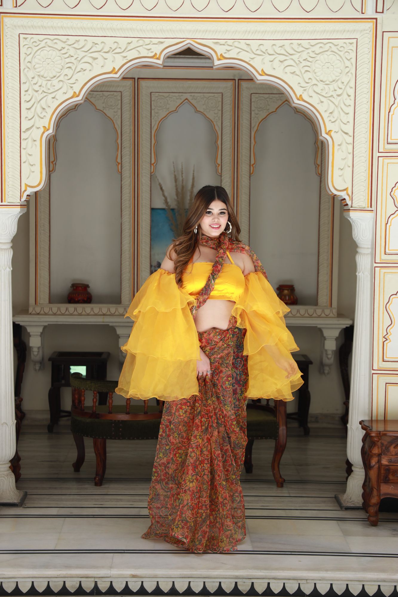 Colorful paisley Orgenza Saree