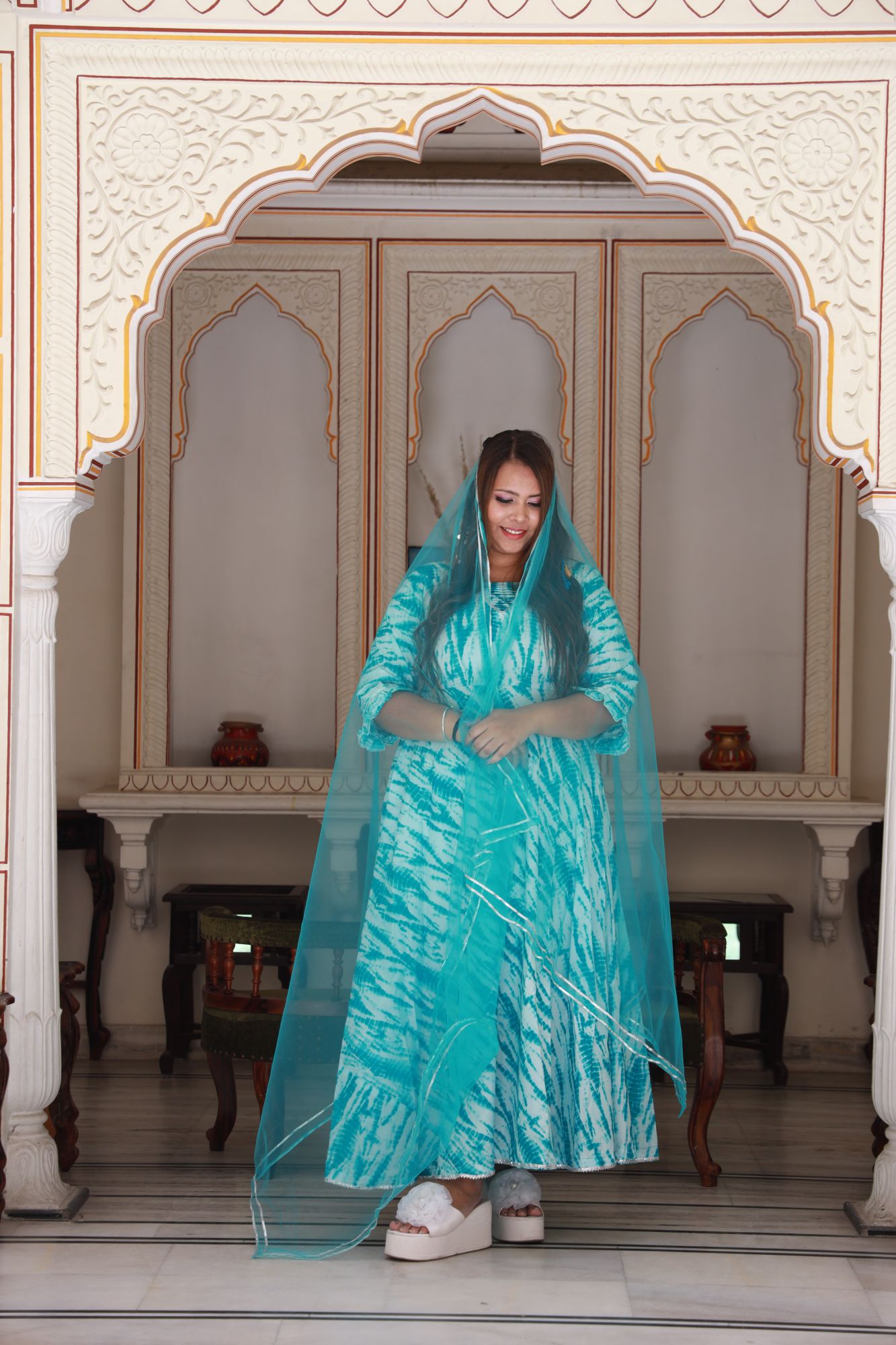 Blue Shibori Anarkali Set