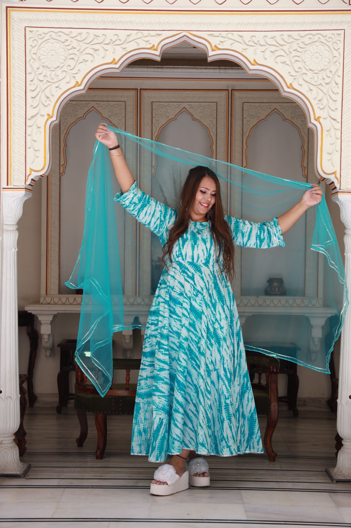 Blue Shibori Anarkali Set