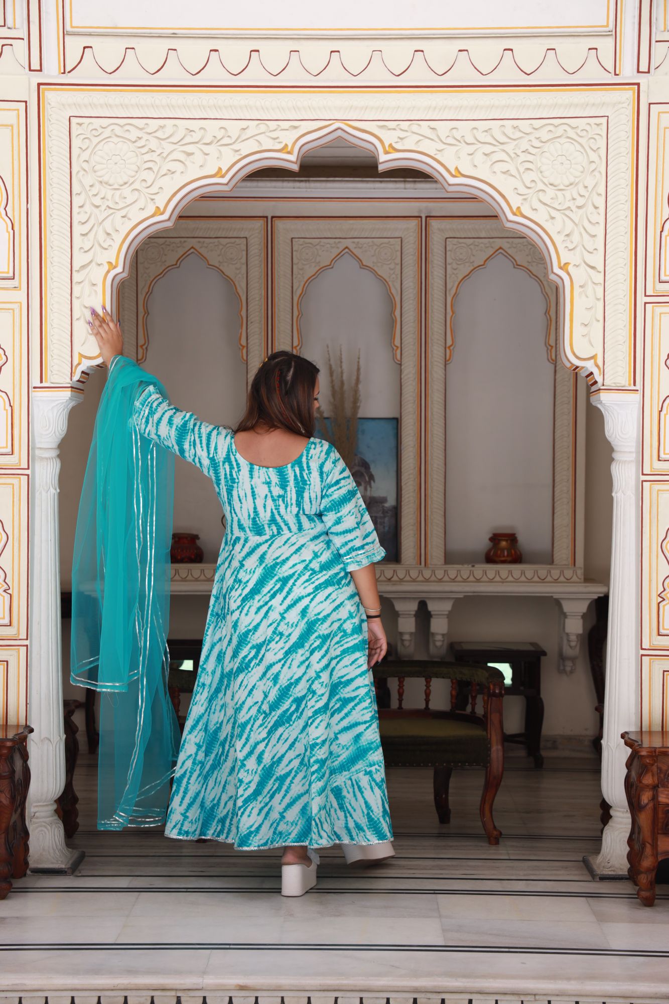 Blue Shibori Anarkali Set
