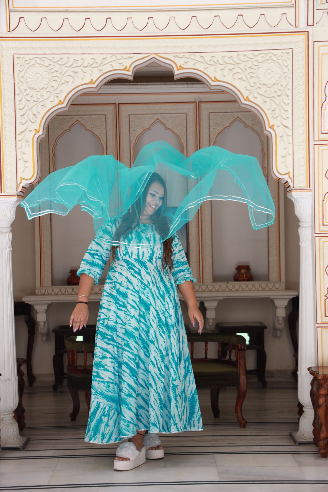 Blue Shibori Anarkali Set