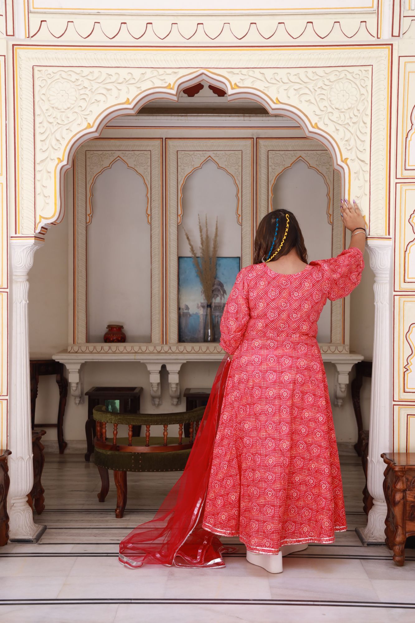 Red bandhani gold Anarkali Set
