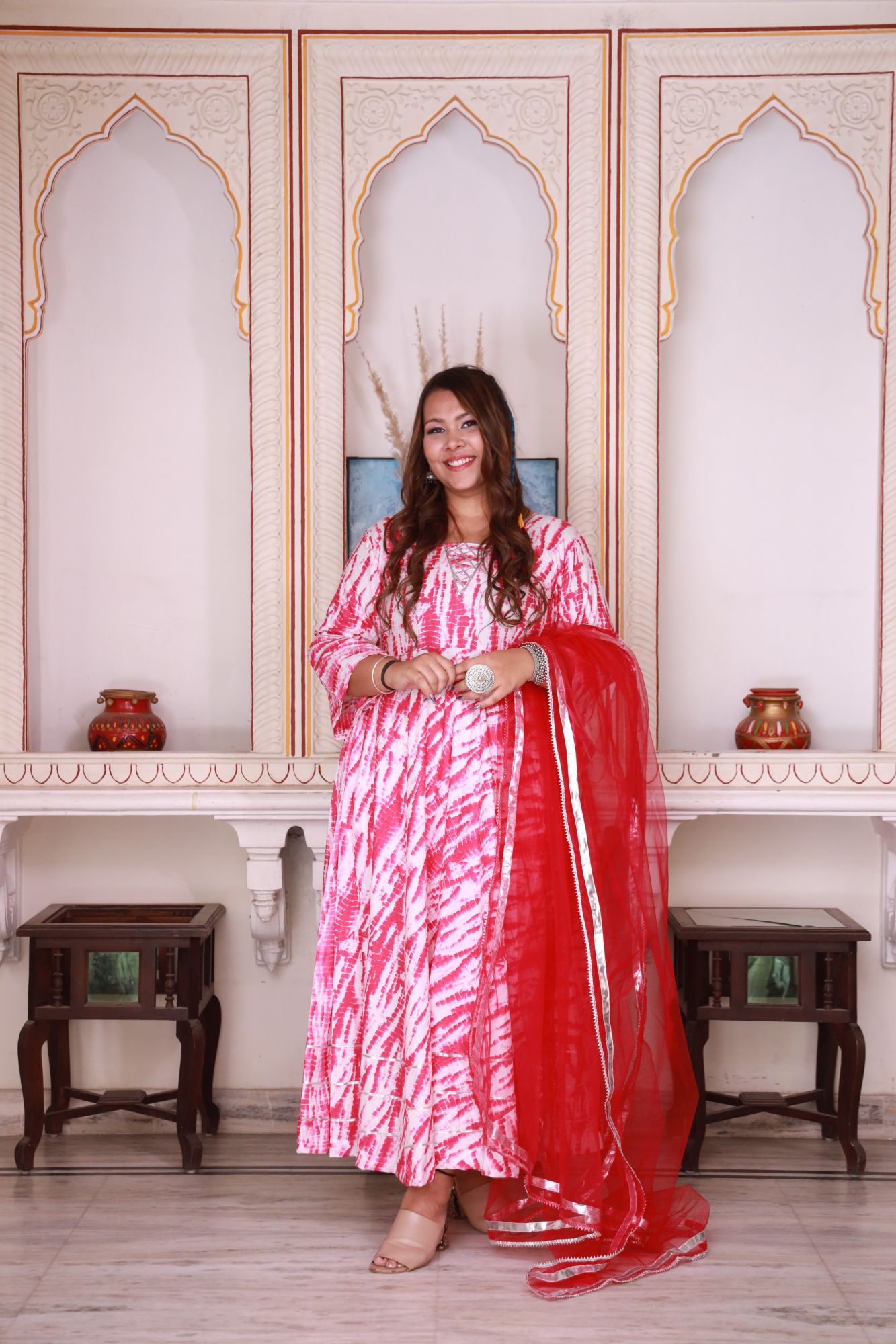 Pink shibori Anarkali Set