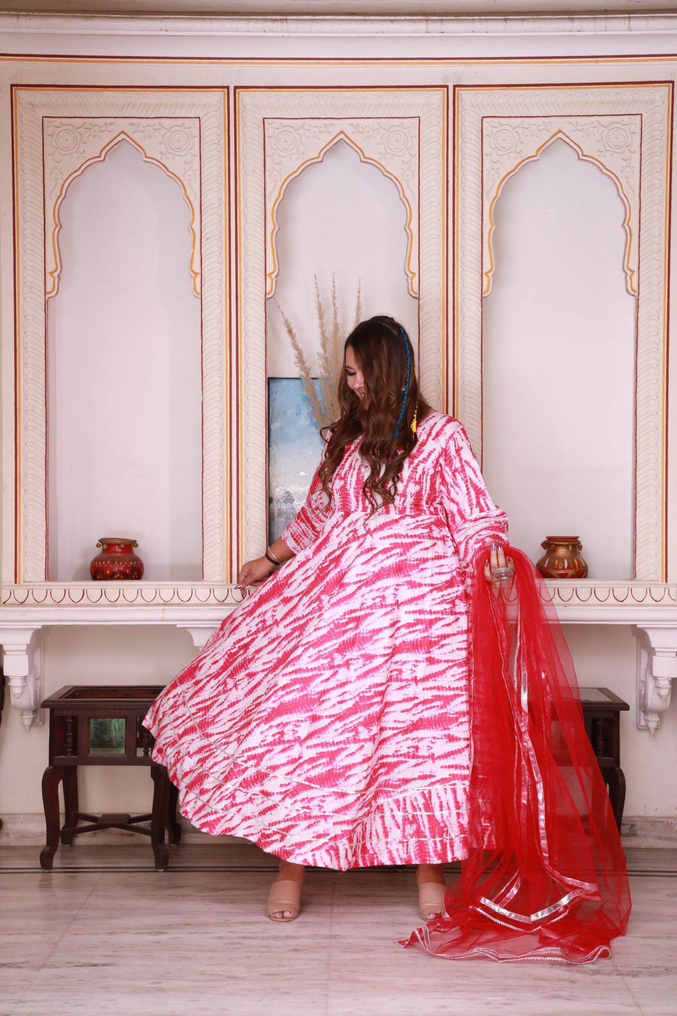 Pink shibori Anarkali Set