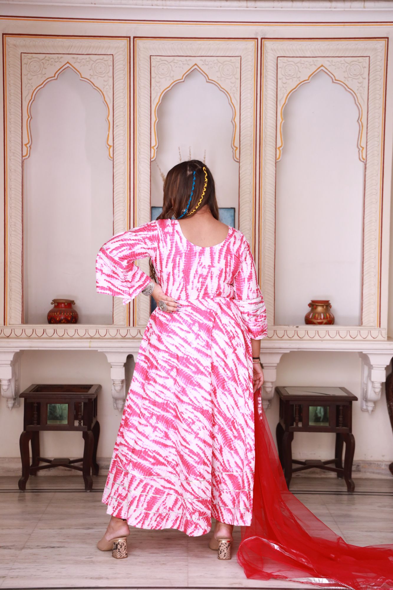 Pink shibori Anarkali Set