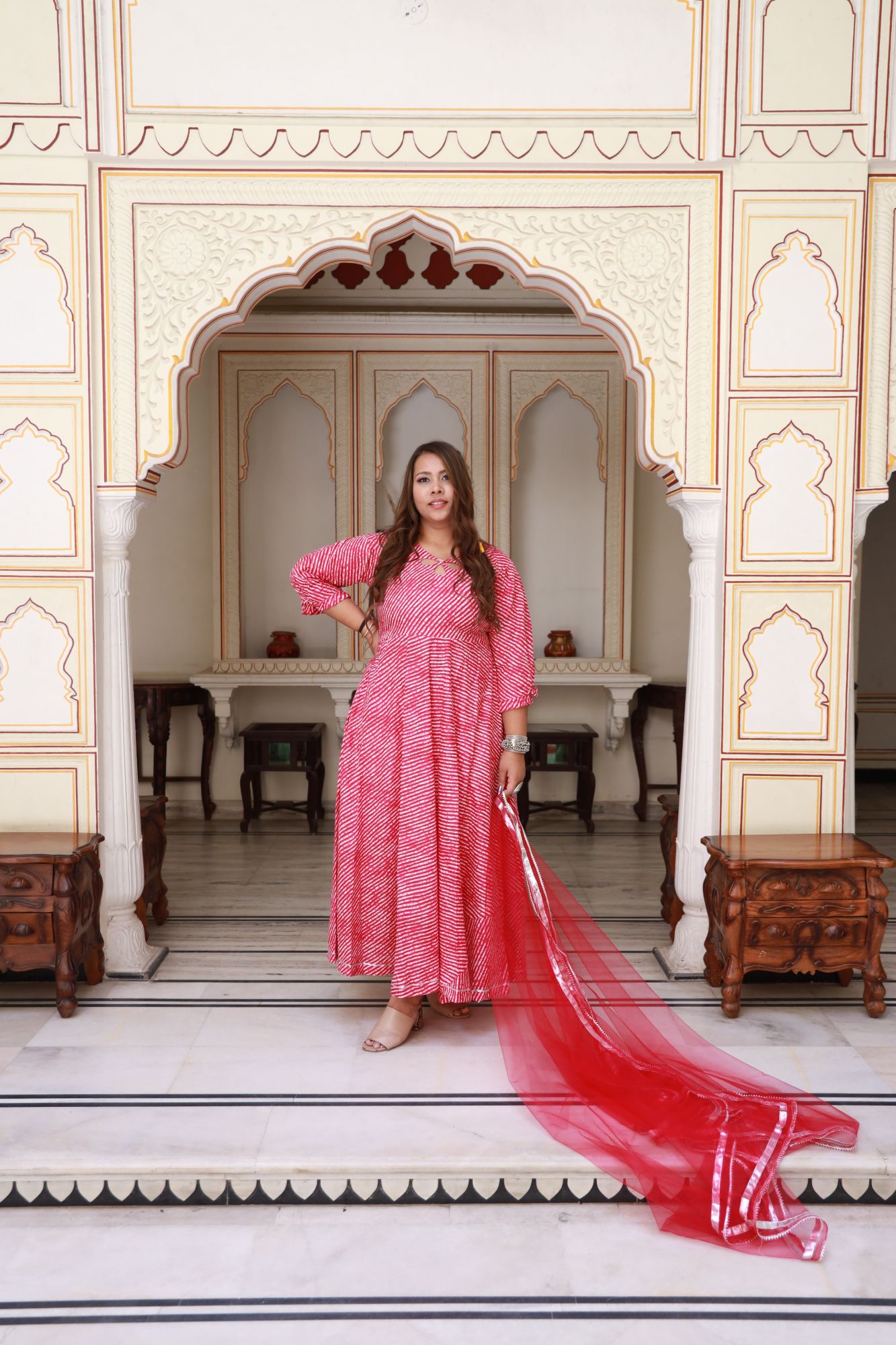 Pink leheriya Anarkali Set