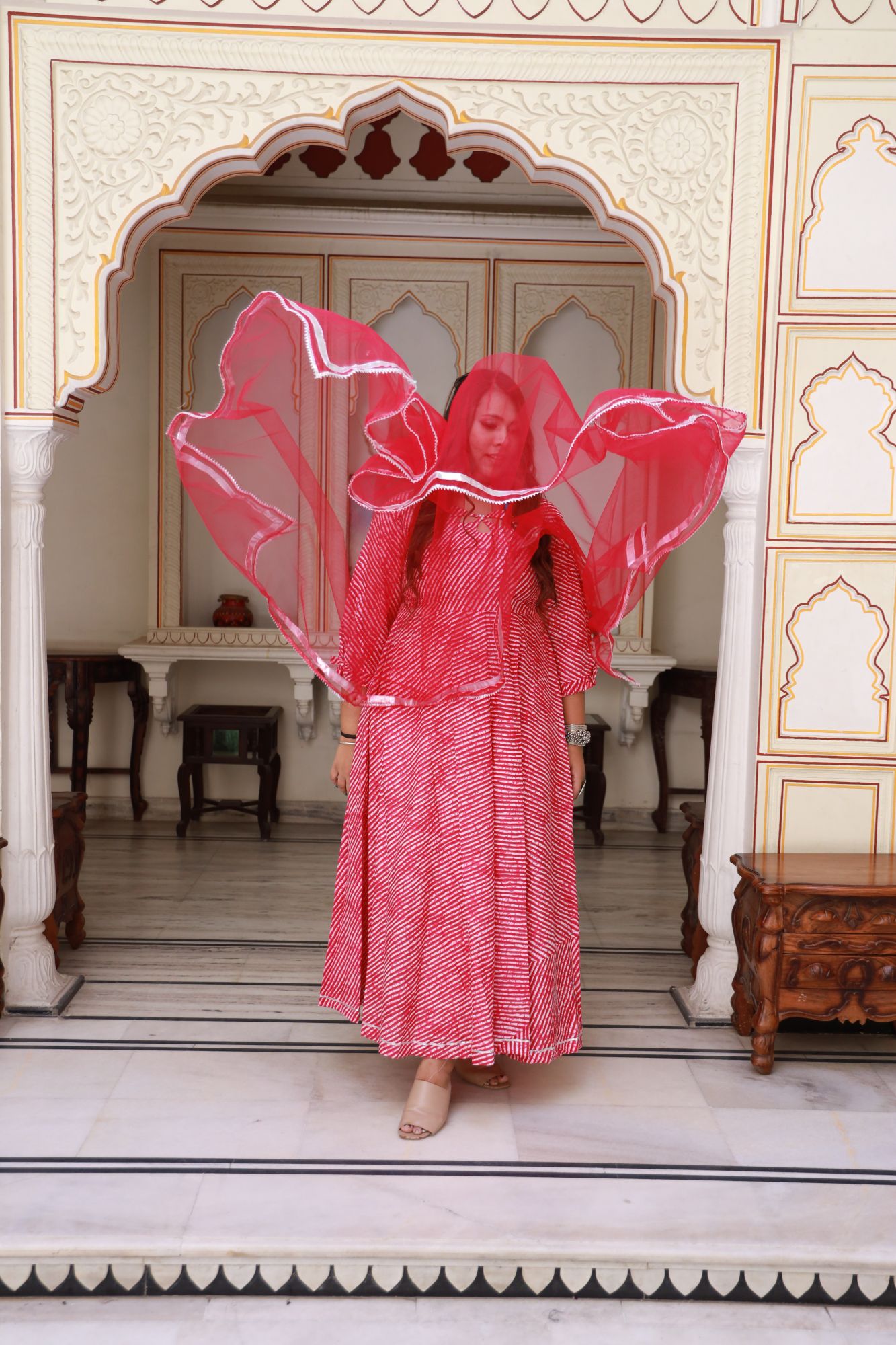 Pink leheriya Anarkali Set