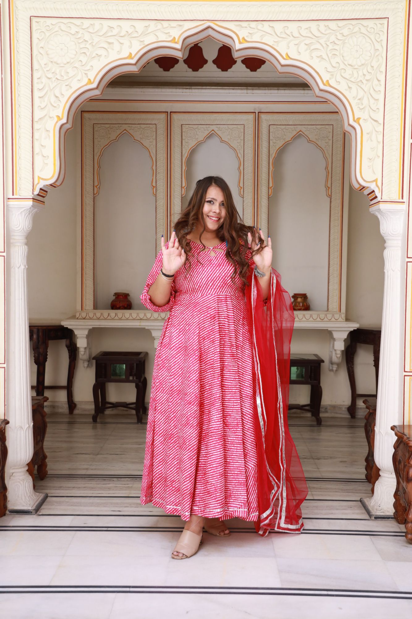 Pink leheriya Anarkali Set