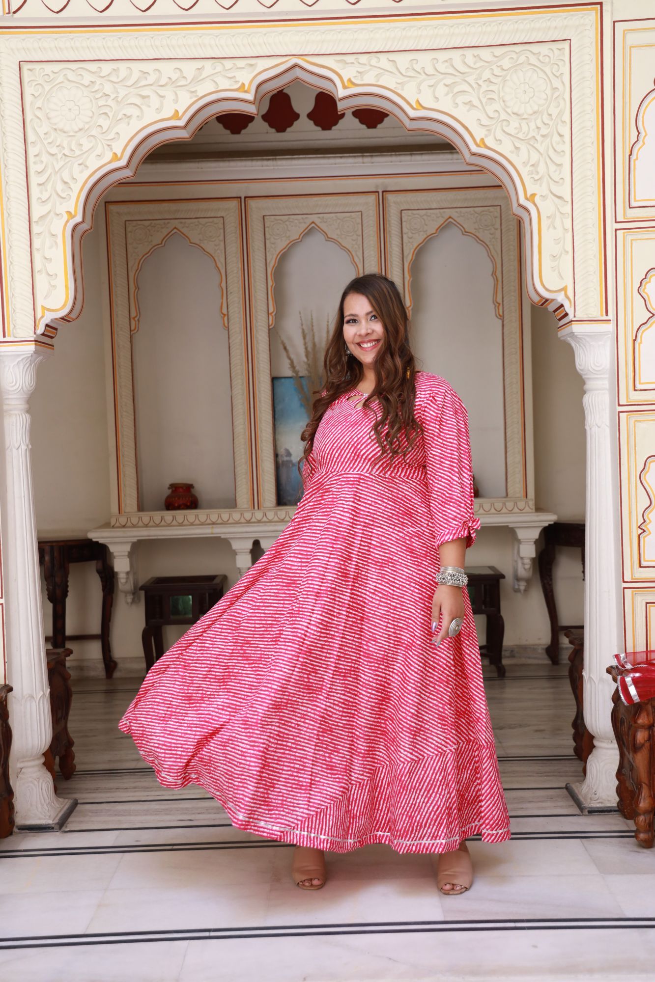 Pink leheriya Anarkali Set