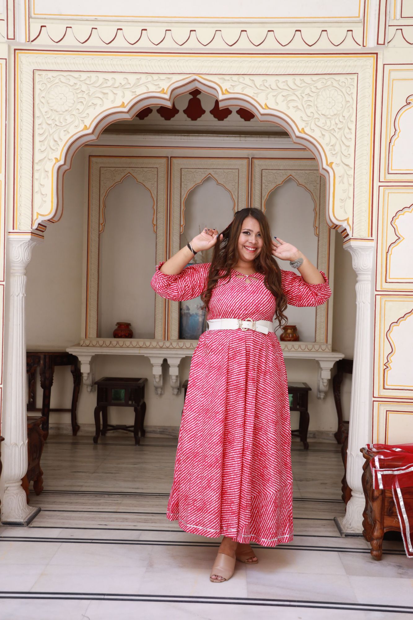 Pink lehariya Anarkali Dress