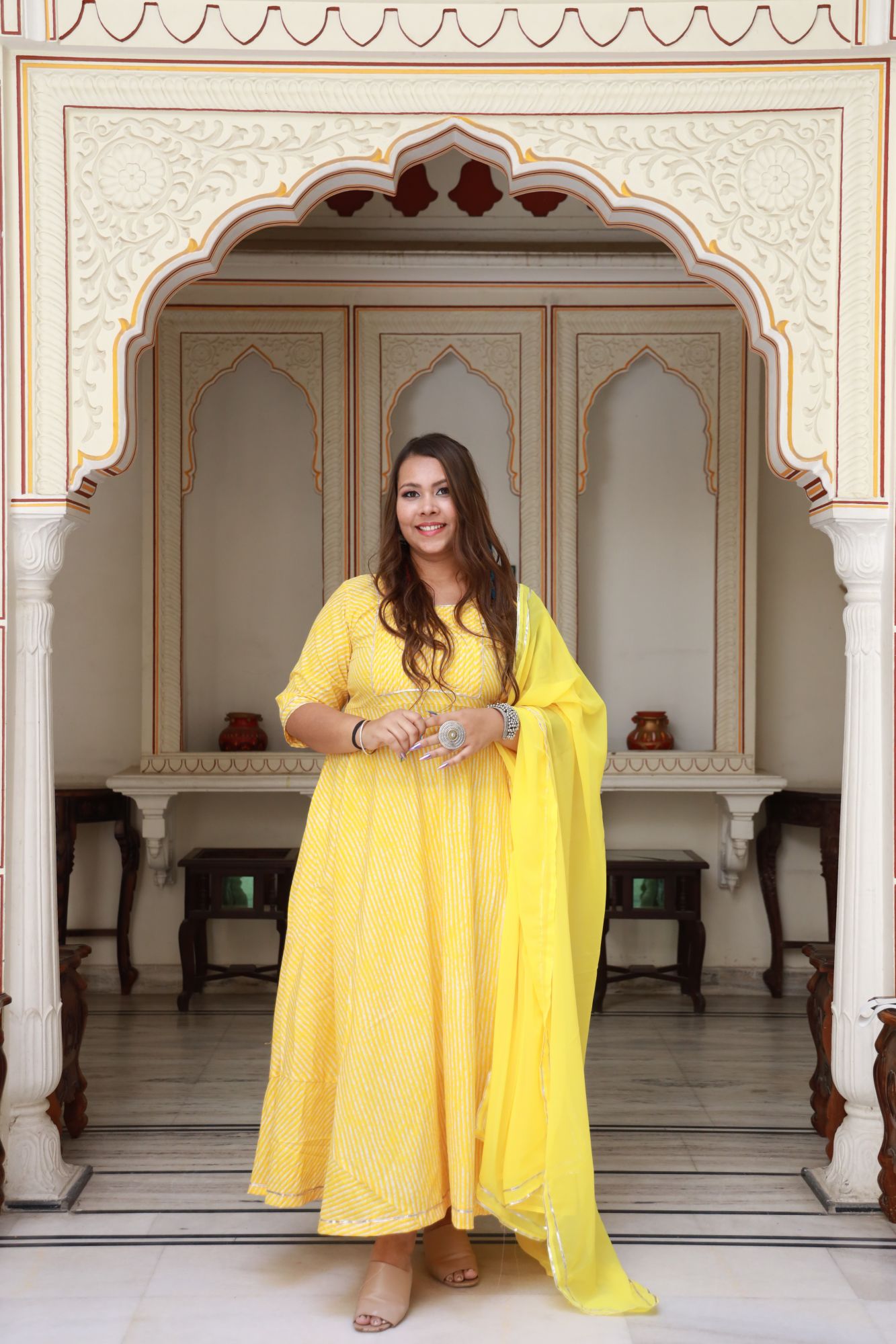 Yellow leheriya Anarkali Set