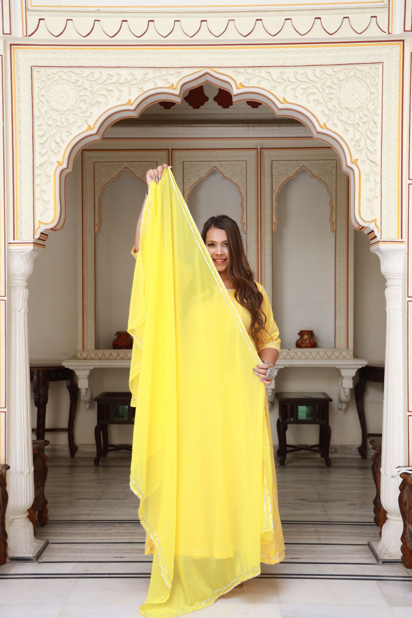 Yellow leheriya Anarkali Set