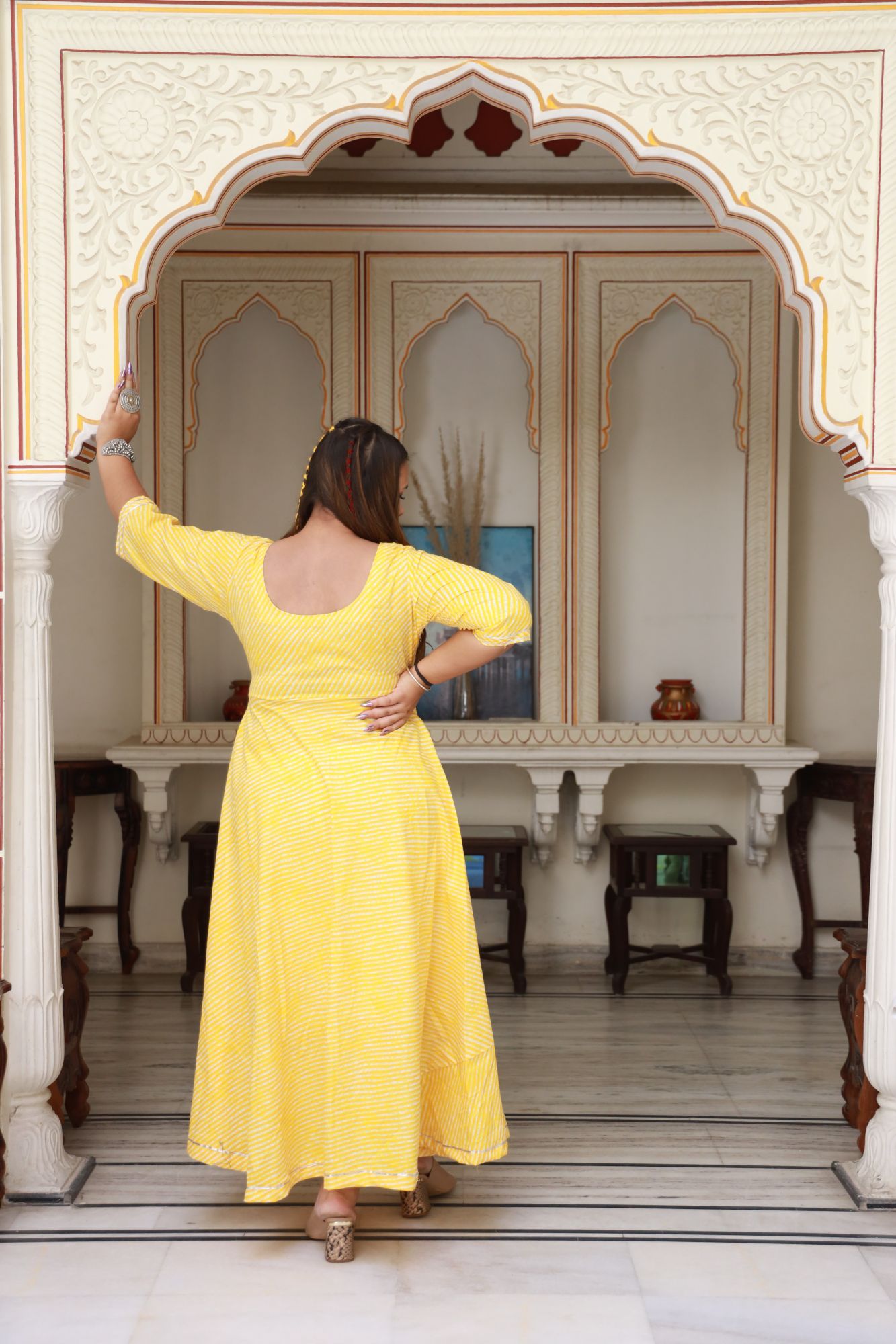 Yellow leheriya Anarkali Set