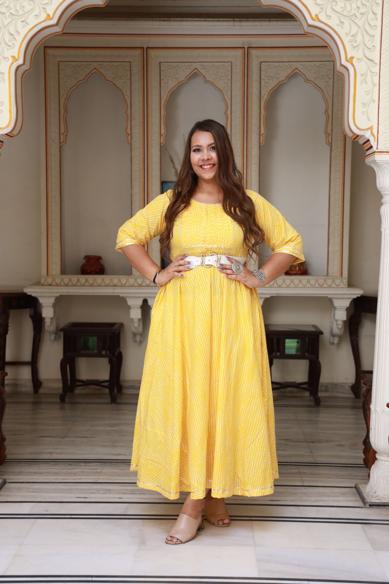 Yellow leheriya Anarkali Dress