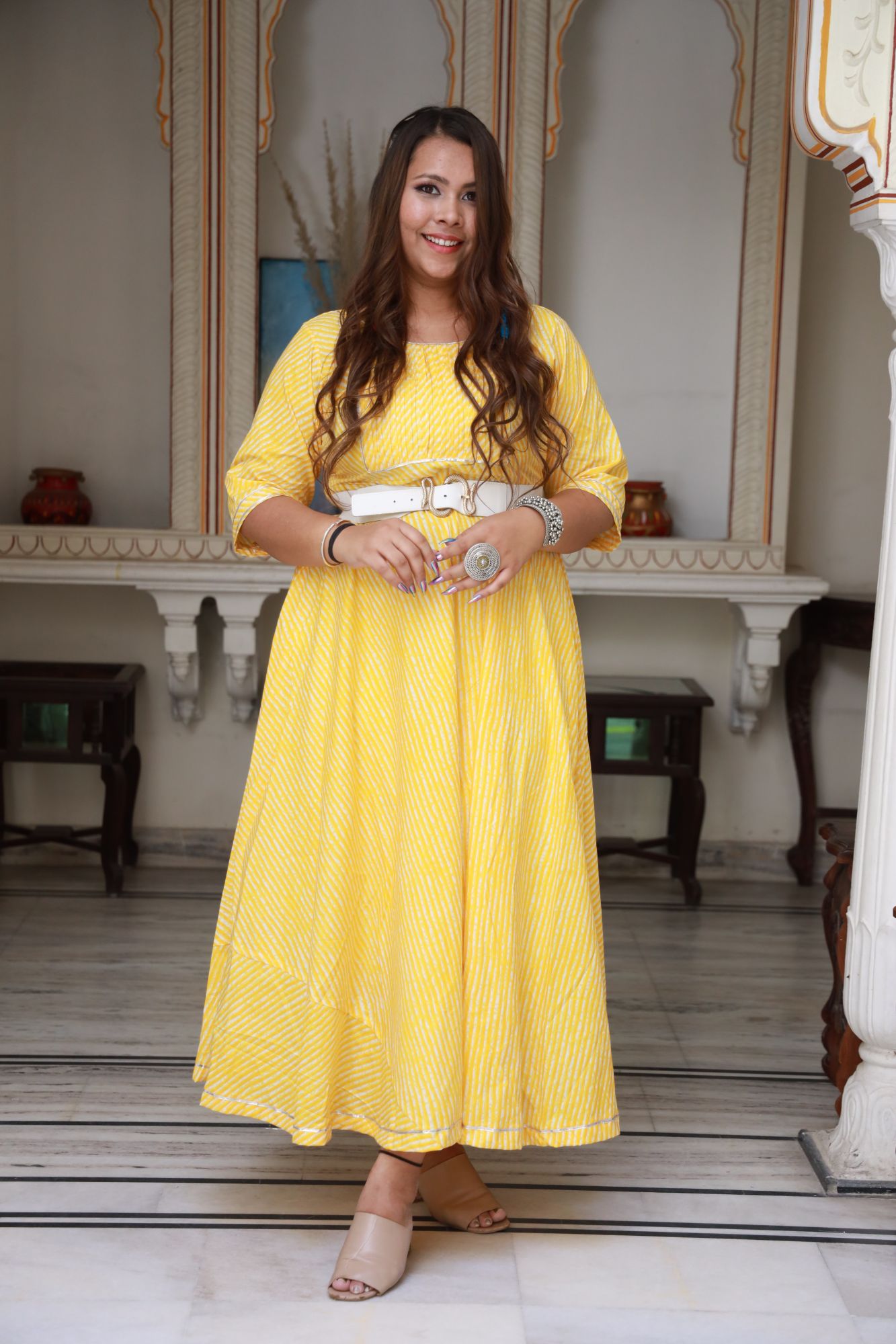 Yellow leheriya Anarkali Dress