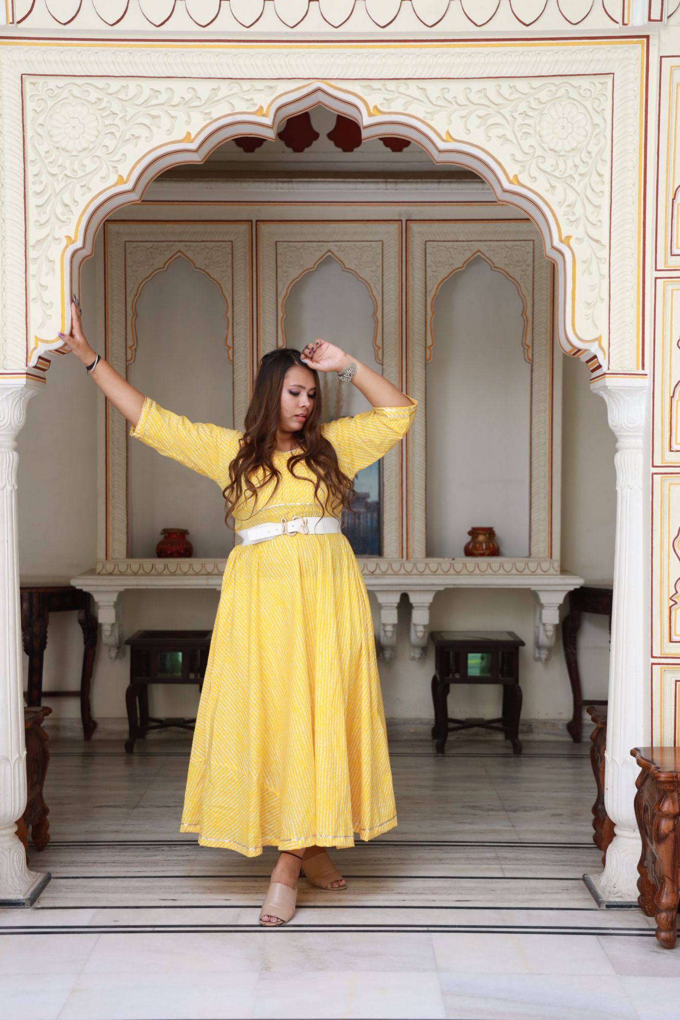 Yellow leheriya Anarkali Dress