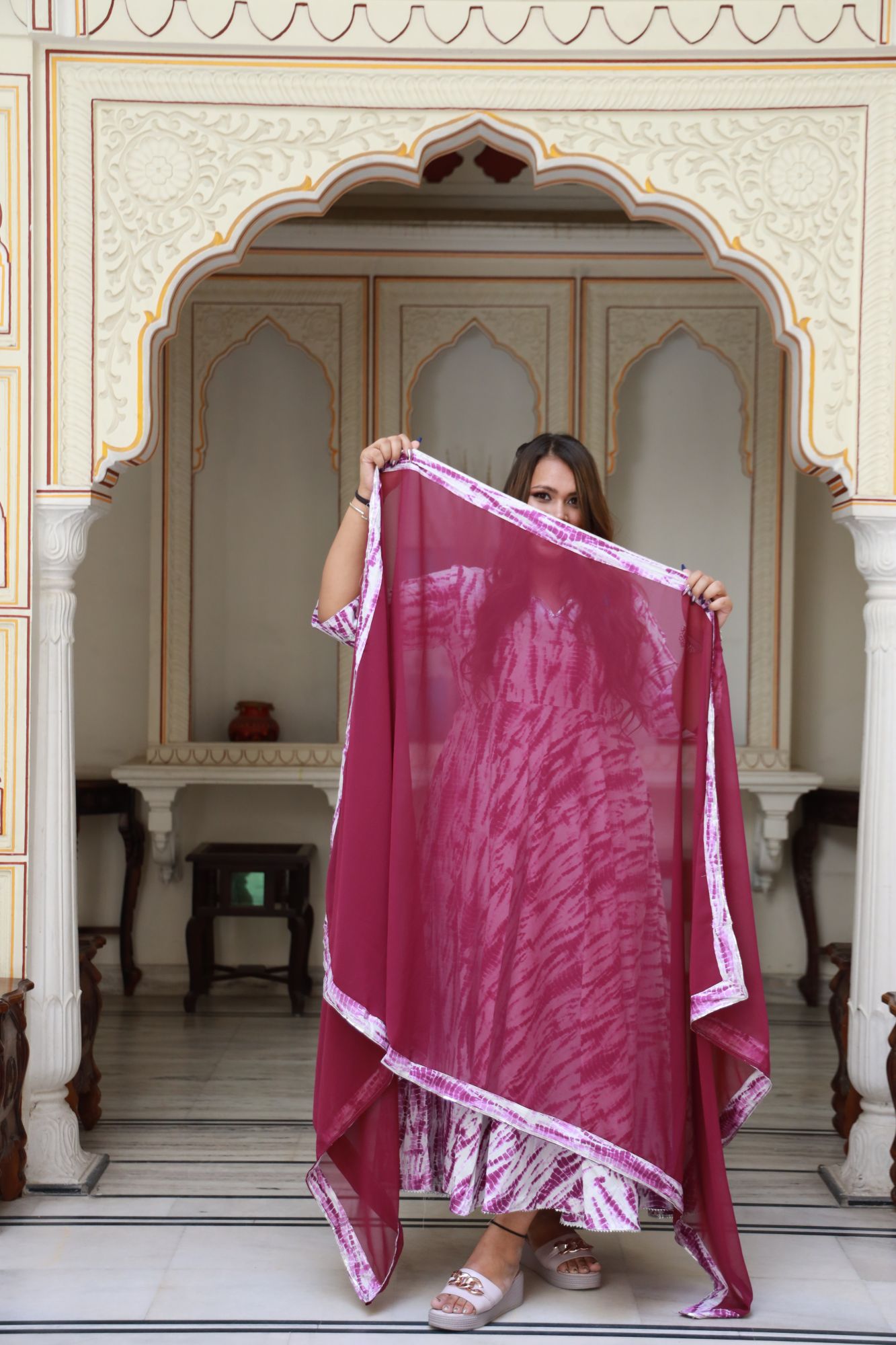 Purple shibori Anarkali Set
