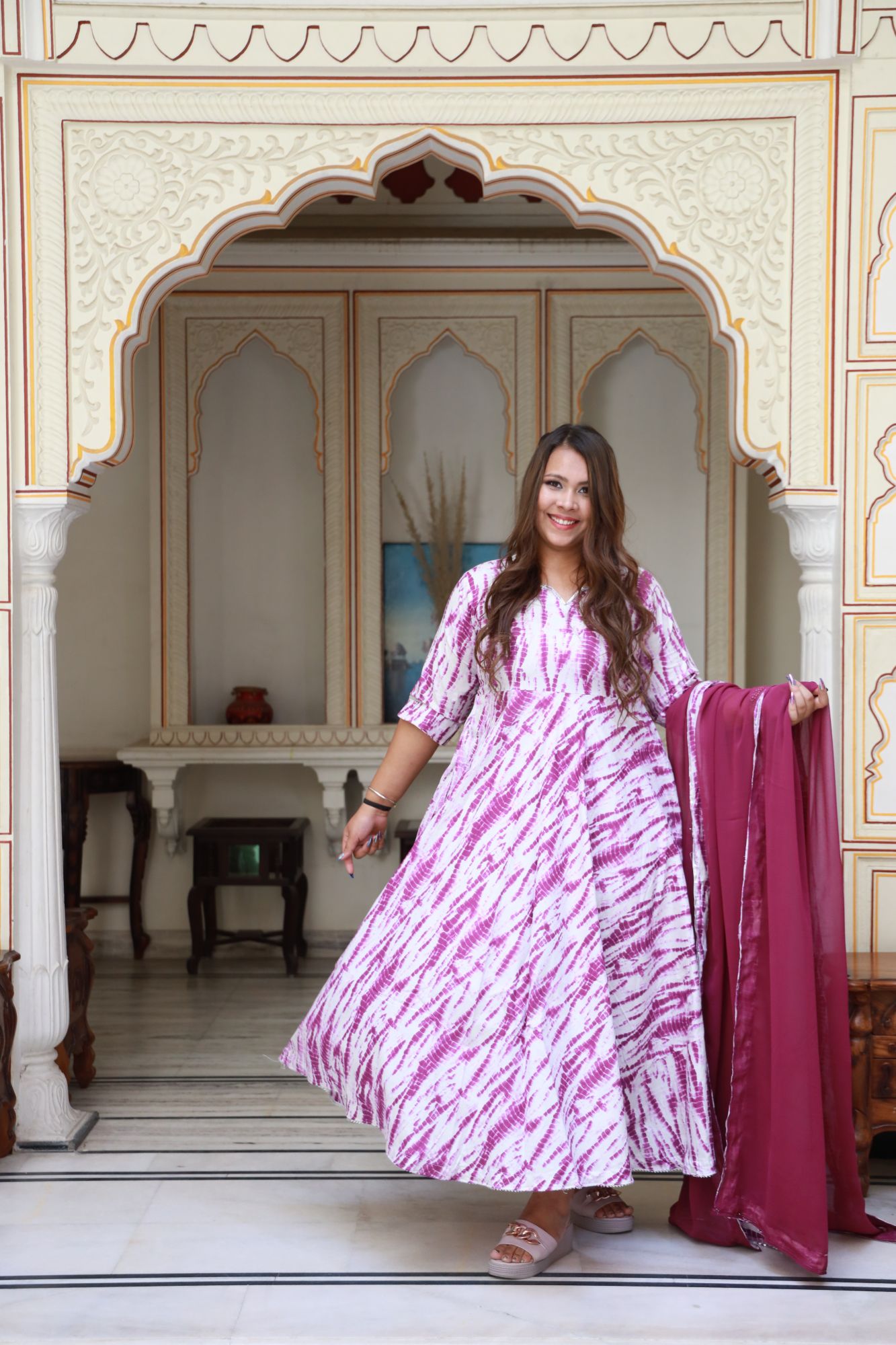 Purple shibori Anarkali Set