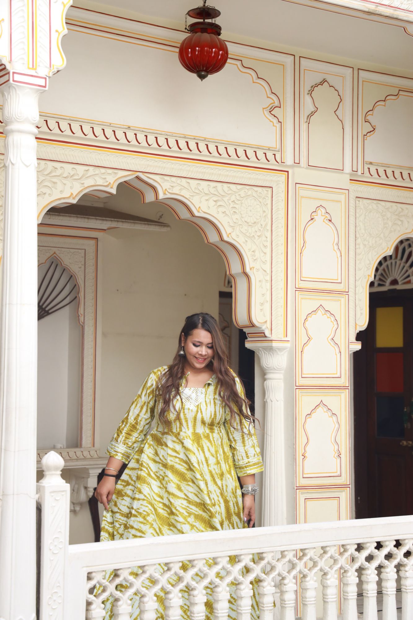 Olive shibori Anarkali Set