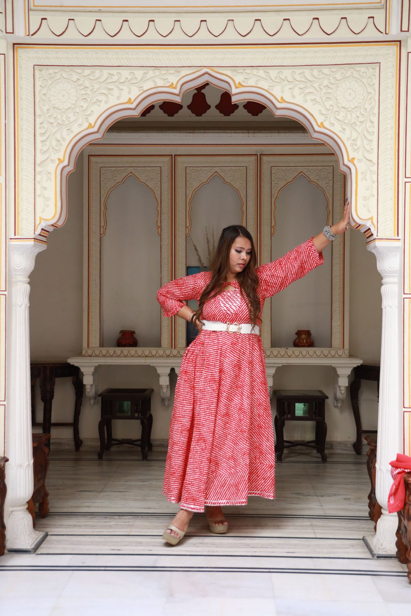 Red lehariya Anarkali Dress