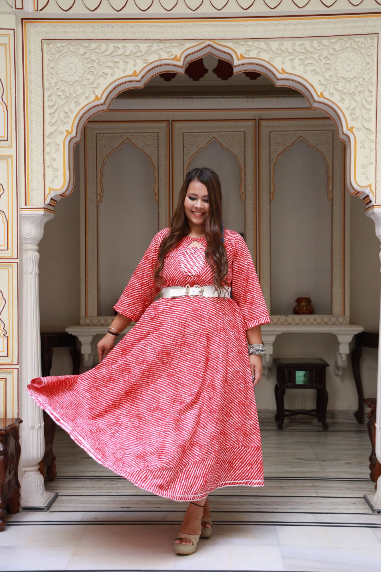 Red lehariya Anarkali Dress