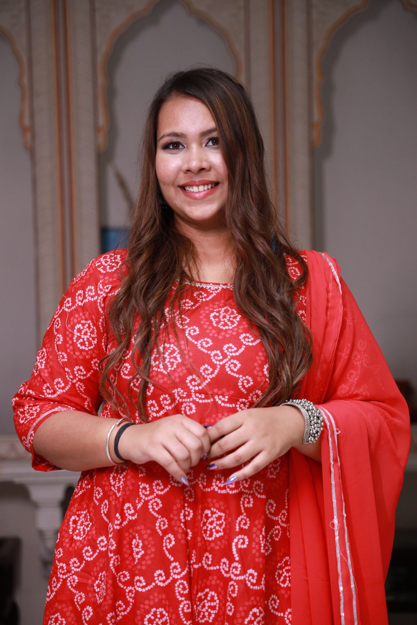 Red bandhani Anarkali Set