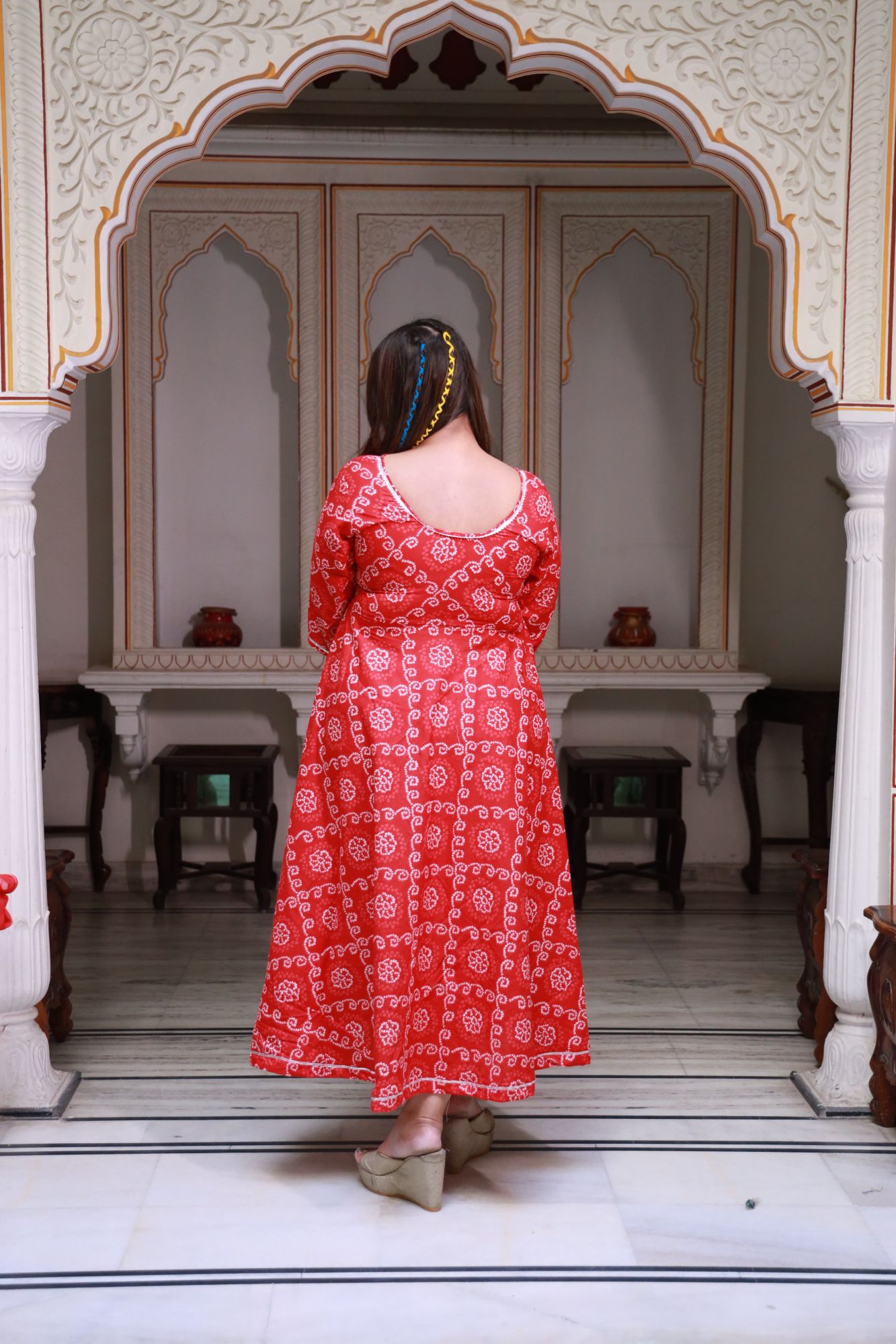 Red bandhani Anarkali Set