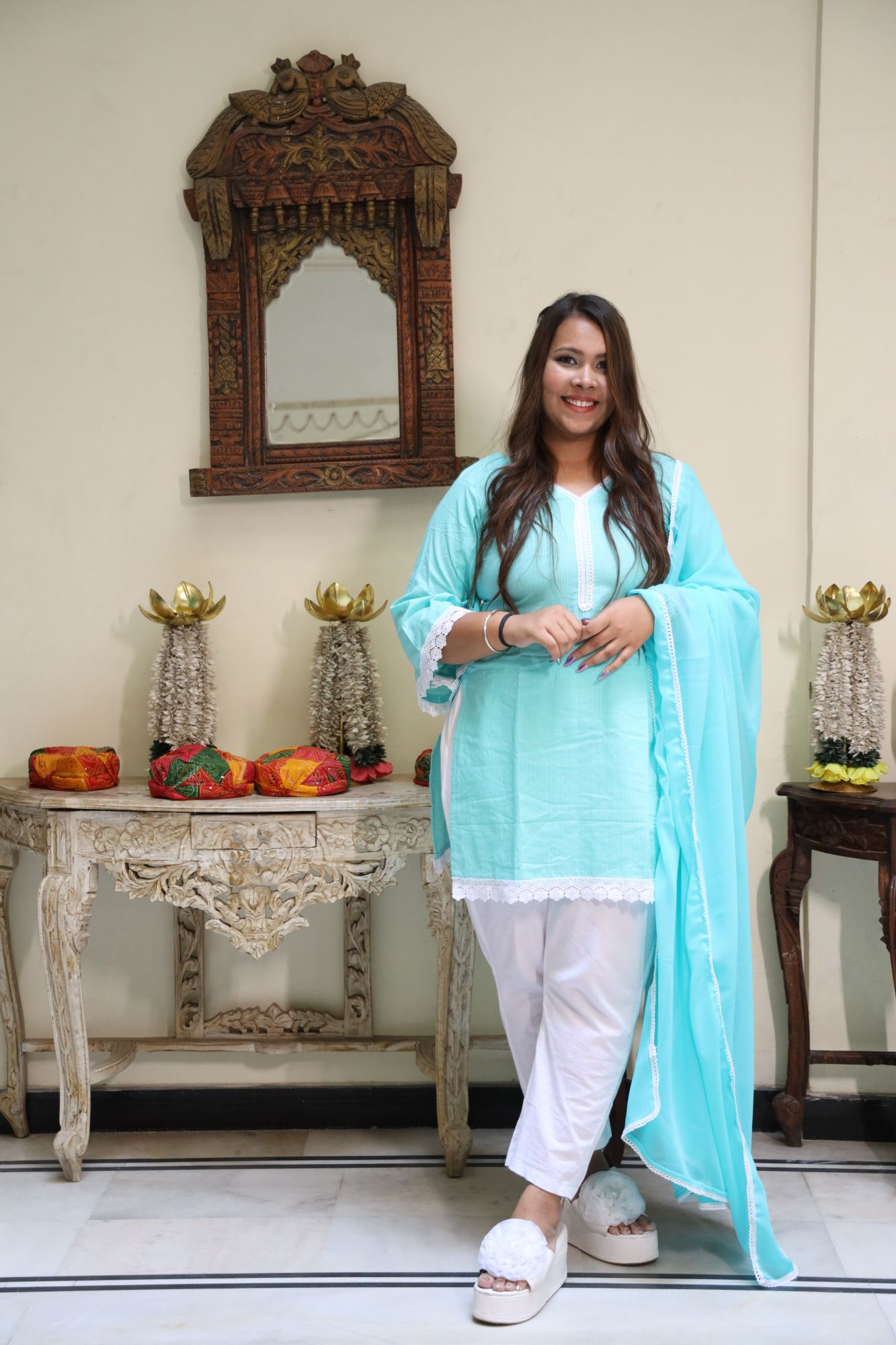 Blue lace kurta set
