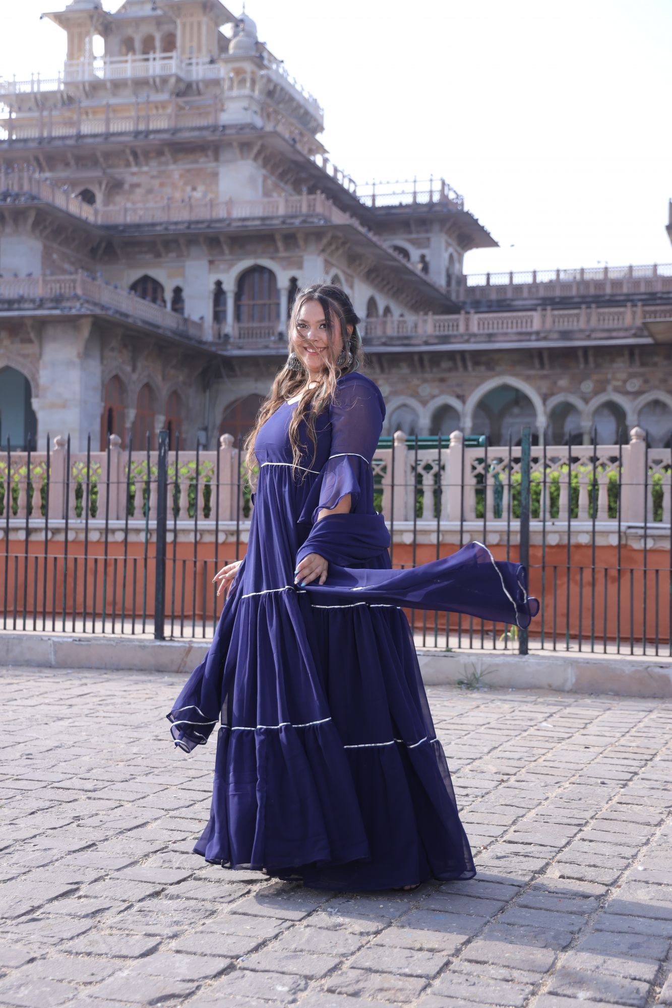 Navy Blue Georgette Anarkali Suit Set