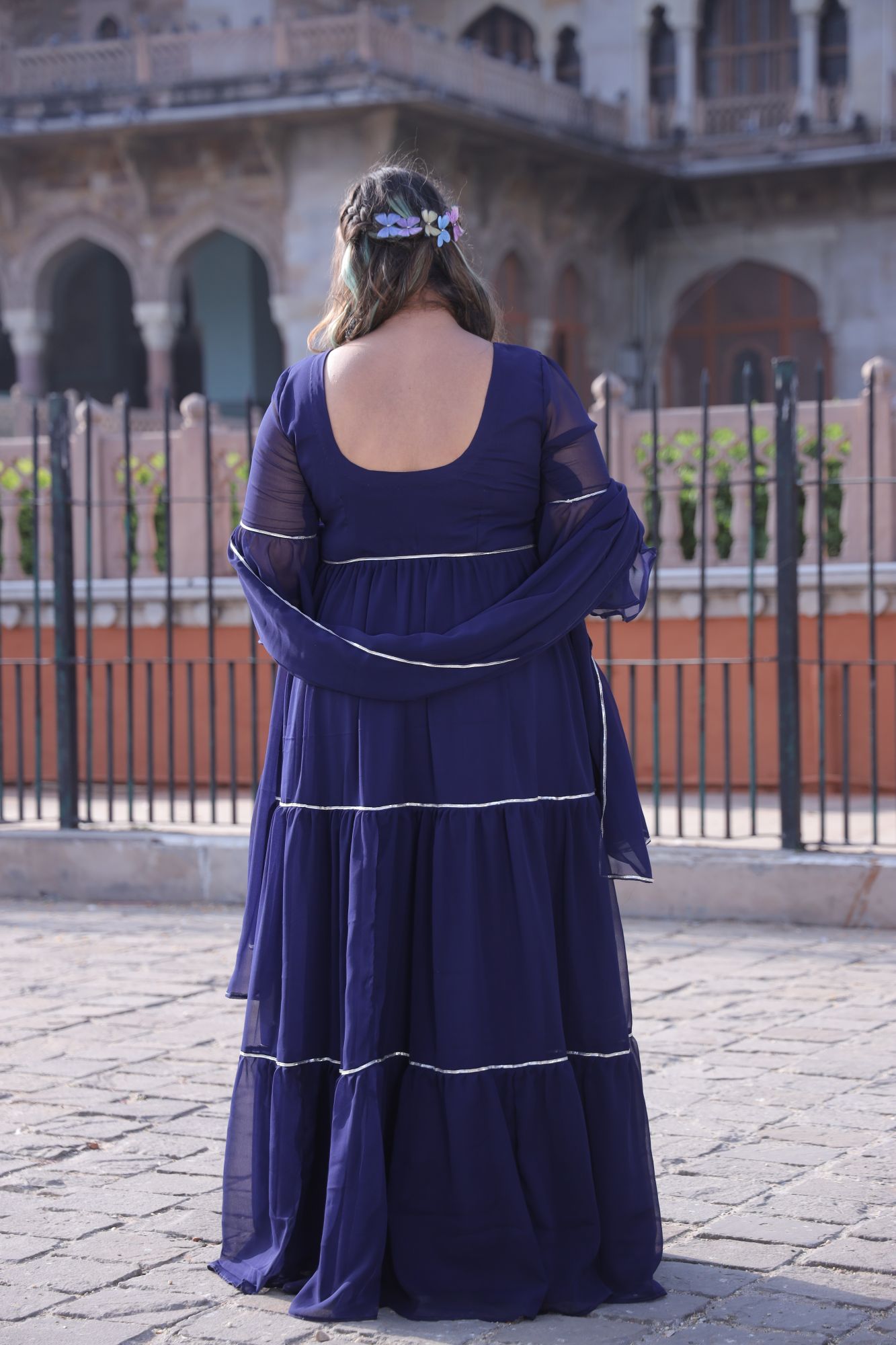 Navy Blue Georgette Anarkali Suit Set