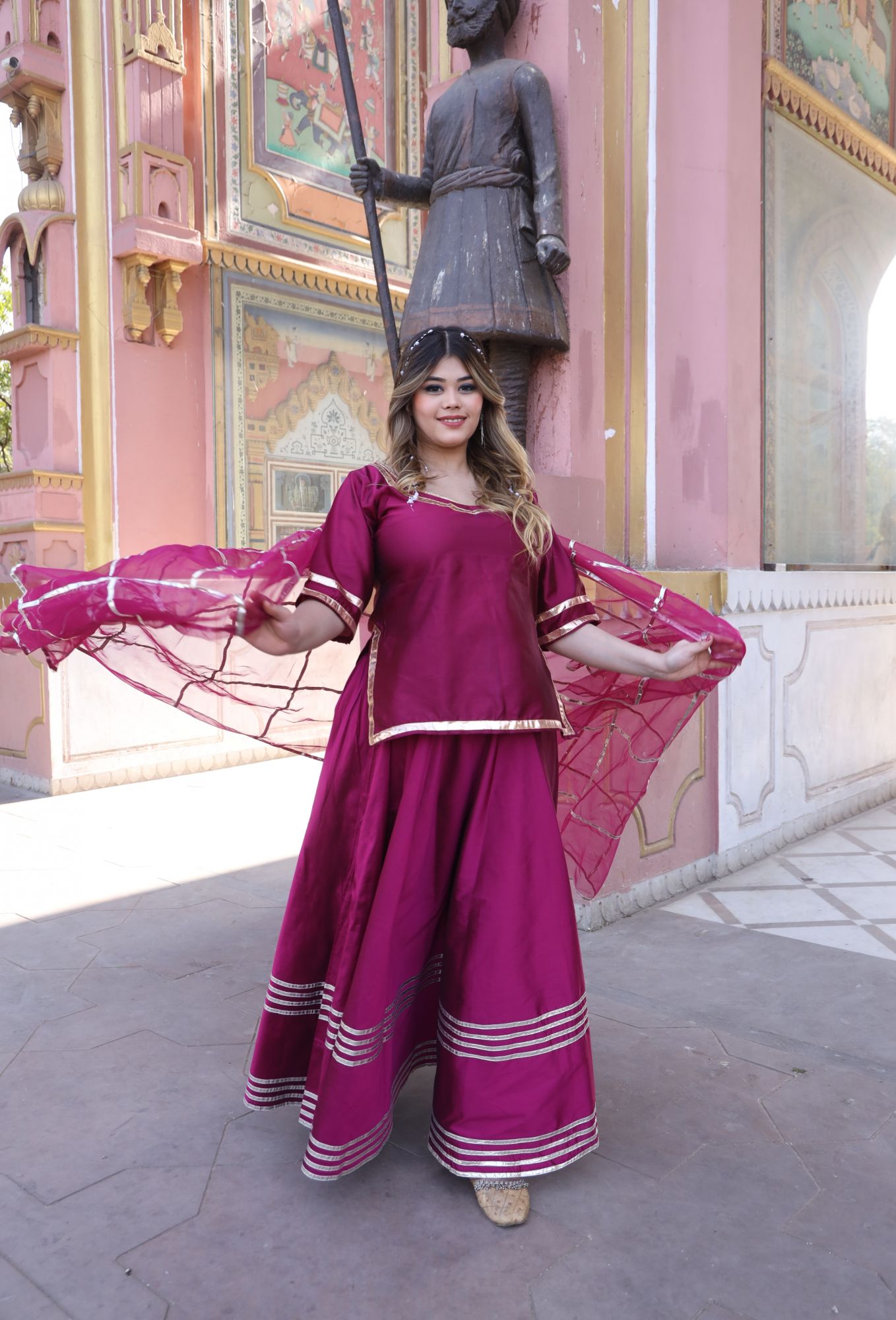Wine Gota Work Lehenga Set