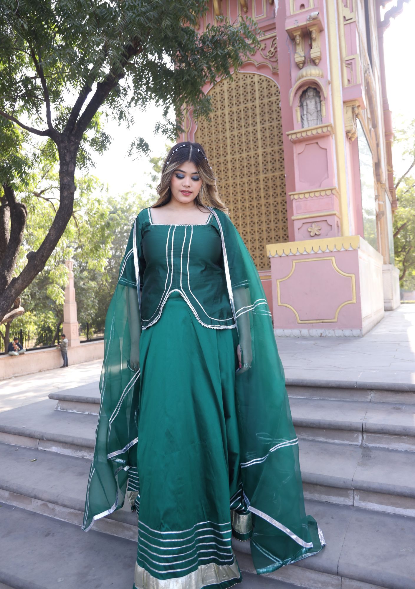 Green Gota Work Lehenga Set