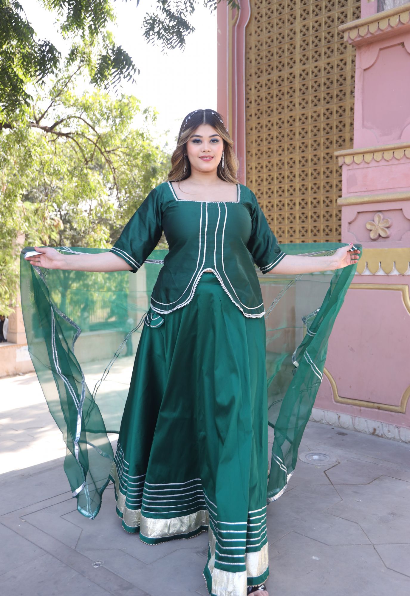 Green Gota Work Lehenga Set