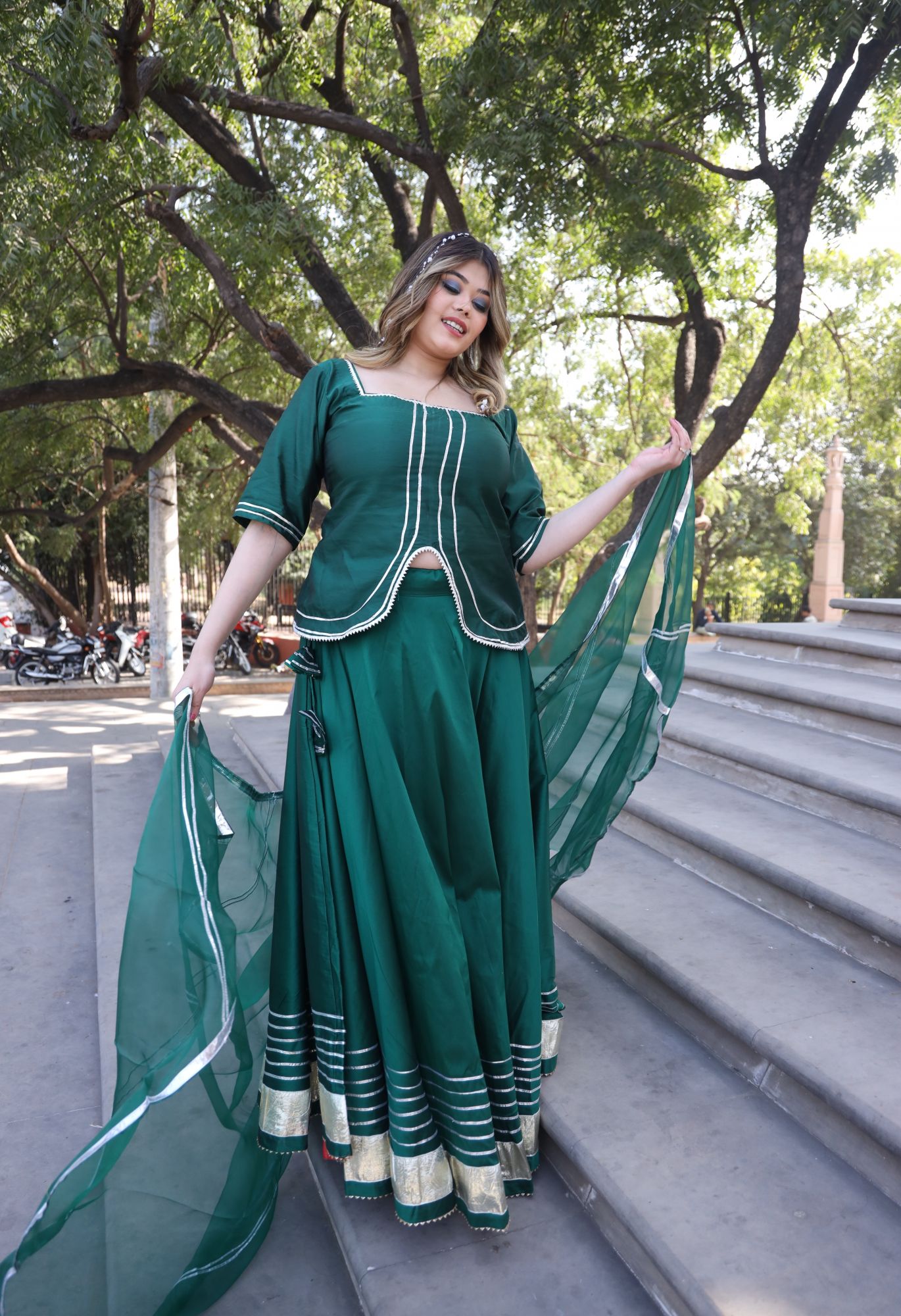 Green Gota Work Lehenga Set